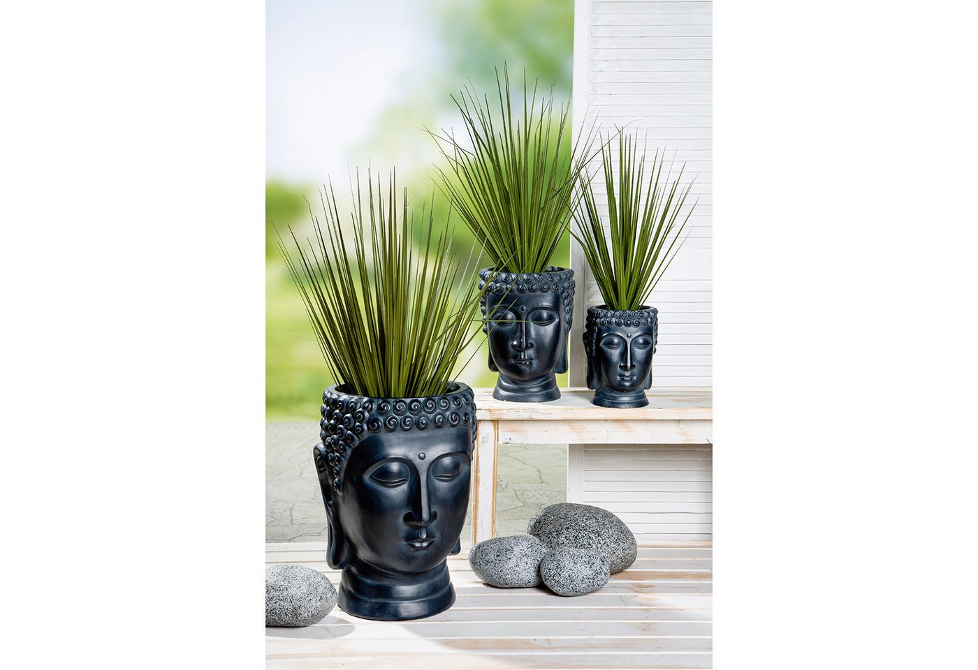 Thumbnail - GILDE Übertopf GILDE 3er Set Pflanztöpfe Buddha - anthrazit - H. 50cm x D. 33cm (1 Stück)