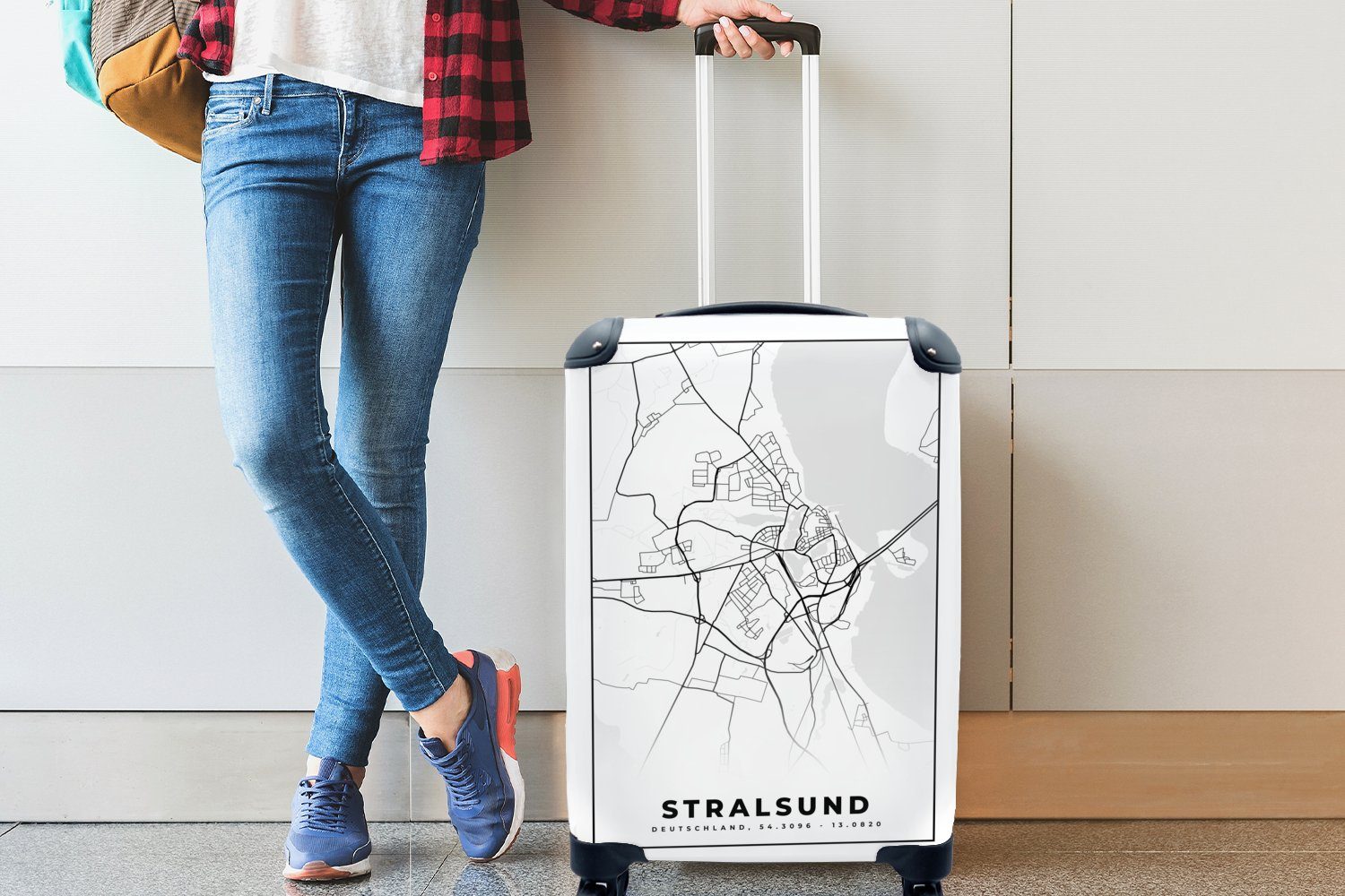 Rollen, MuchoWow Karte für mit Handgepäckkoffer Karte - 4 Stadtplan, Ferien, - Trolley, Reisekoffer rollen, - Reisetasche Handgepäck Stralsund