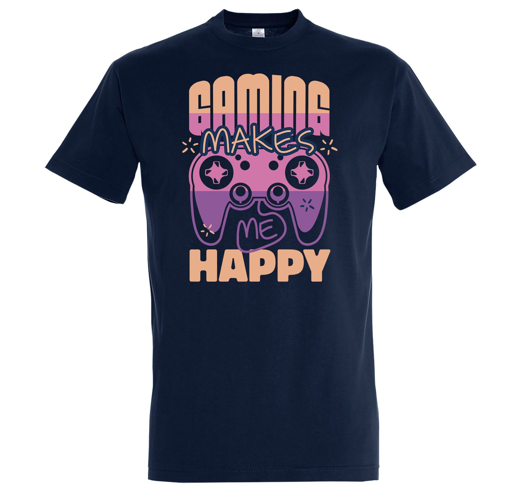 Herren T-Shirt Me Navyblau Gaming Frontprint Makes Youth Designz Happy Shirt mit lustigem