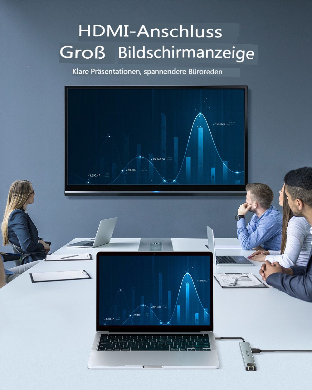 BLiTZWOLF USB-Verteiler (10 in 1 USB-Adapter Multiport, USB3.0/USB2.0/Typ-C 2.0/RJ45-Ethernet), 100 W PD-Aufladung / SD-TF-Kartensteckplätze Dockingstation