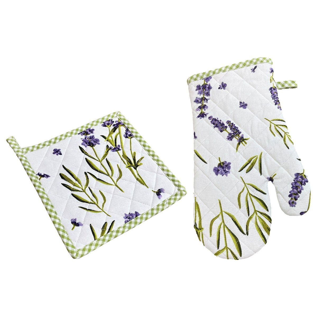 matches21 HOME & HOBBY Topflappen Topflappen Ofenhandschuh LAVINA Set Baumwolle Lavendel kariert, (2-tlg)