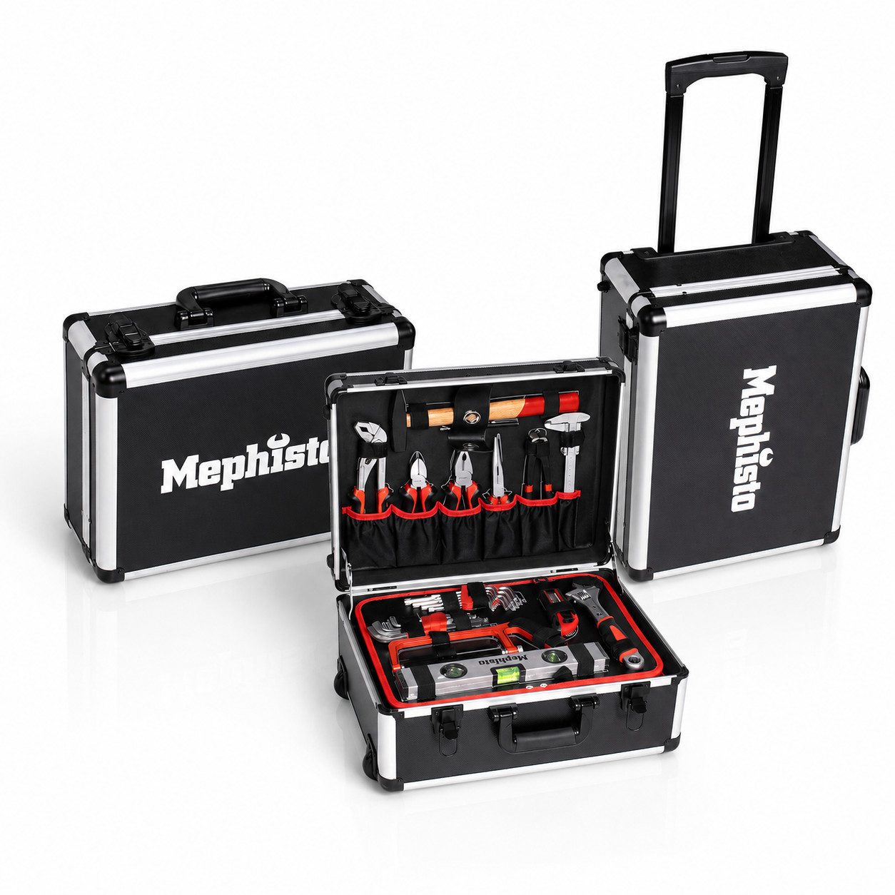 Mephisto-Tools Werkzeugset, (fertig montiert und bestückt), Werkzeug aus Chrom Vanadium, Teleskophandgriff im Koffer integriert