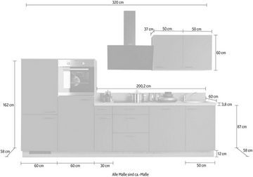 Kochstation Küchenzeile KS-Scafa, vormontiert, mit höhenverstellbaren Füßen, vormontiert, wahlweise mit E-Geräten, mit Soft-Close, Breite 320 cm
