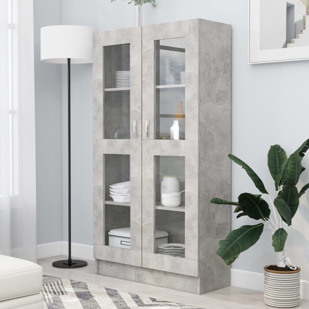 vidaXL Standvitrine Vitrinenschrank Betongrau 82,5x30,5x150 cm günstig online kaufen