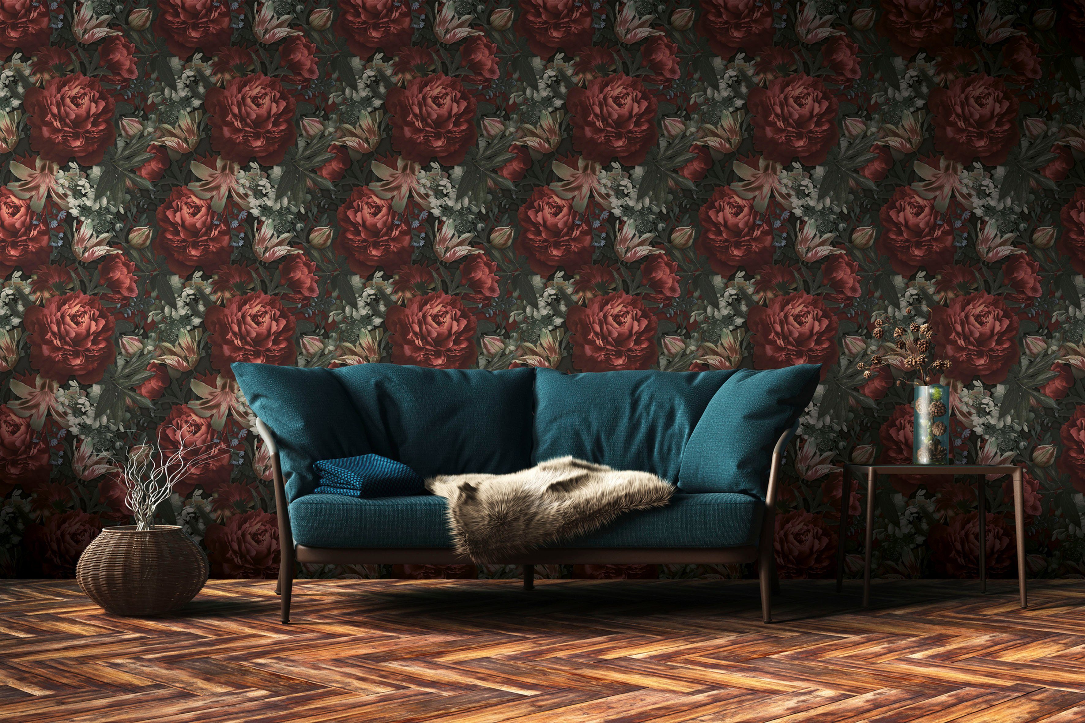 A.S. Création Vliestapete PintWalls Rosen Floral, glatt, matt, gemustert, neutral, (1 St), Blumentapete Tapeten Wohnzimmer Schlafzimmer Küche modern Design Opti – Bild 5 von 5