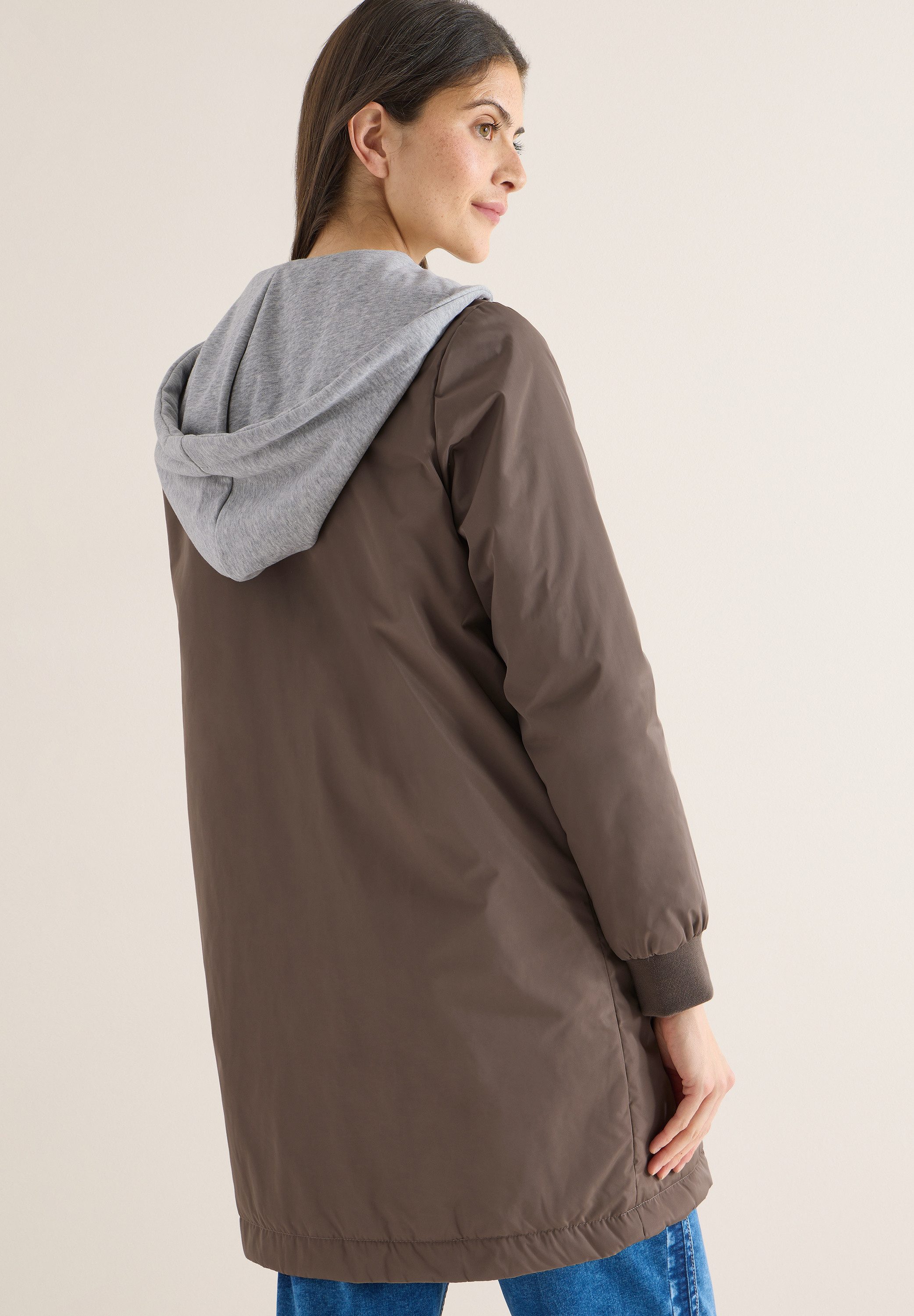 CECIL Langjacke mit Reißverschlusstasche am Ärmel, mit Kapuze aus Sweatmaterial