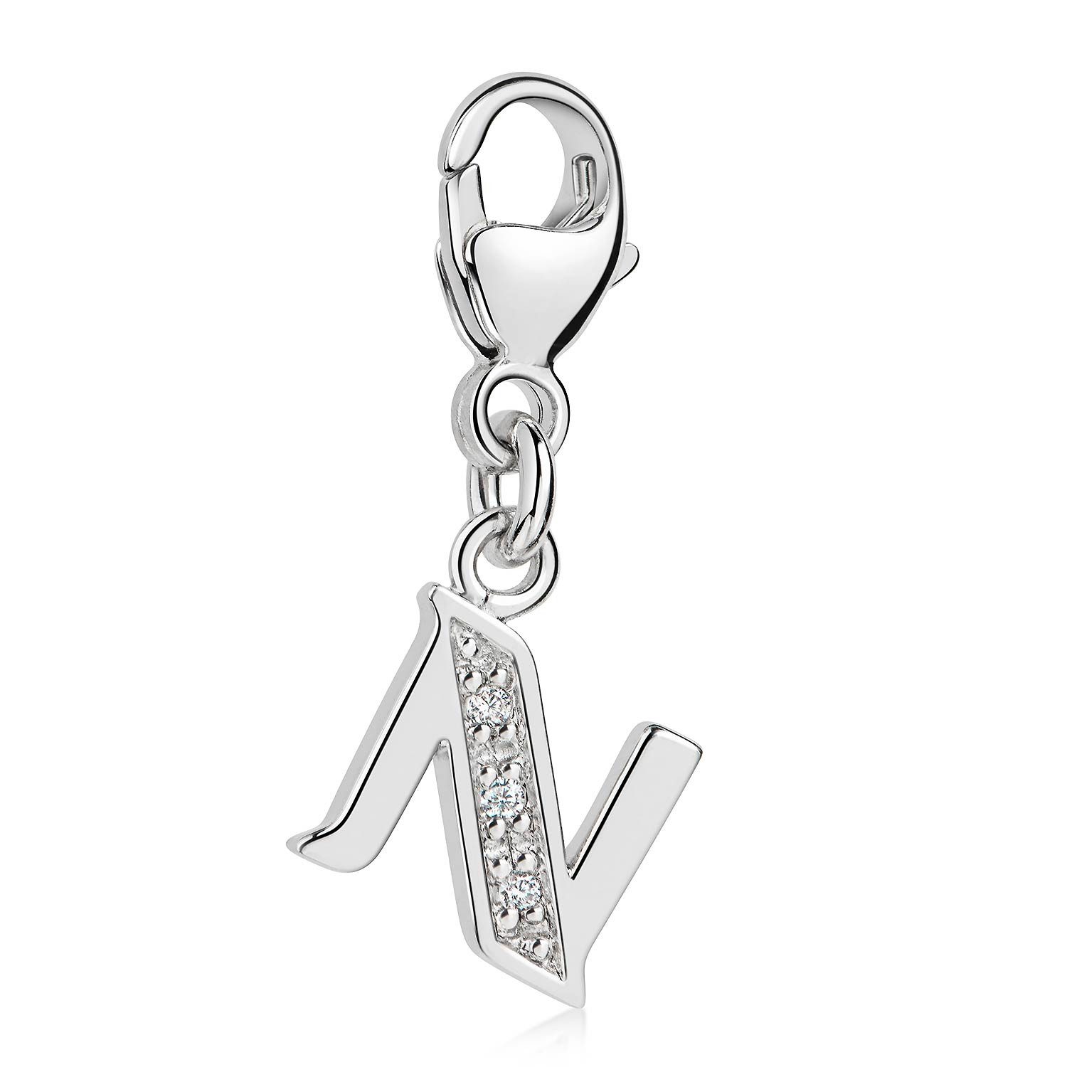 Charm Buchstabe Silber Anhänger Buchstabe " N " Alphabet Zirkonia C64