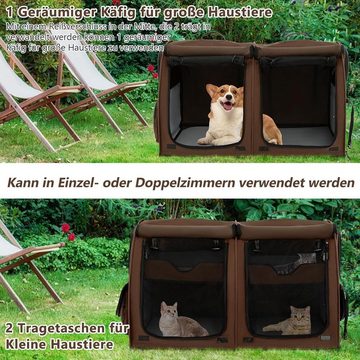 KOMFOTTEU Tiertransportbox Haustierhütte bis 60,00 kg, mit Zwei Fächern für Katzen