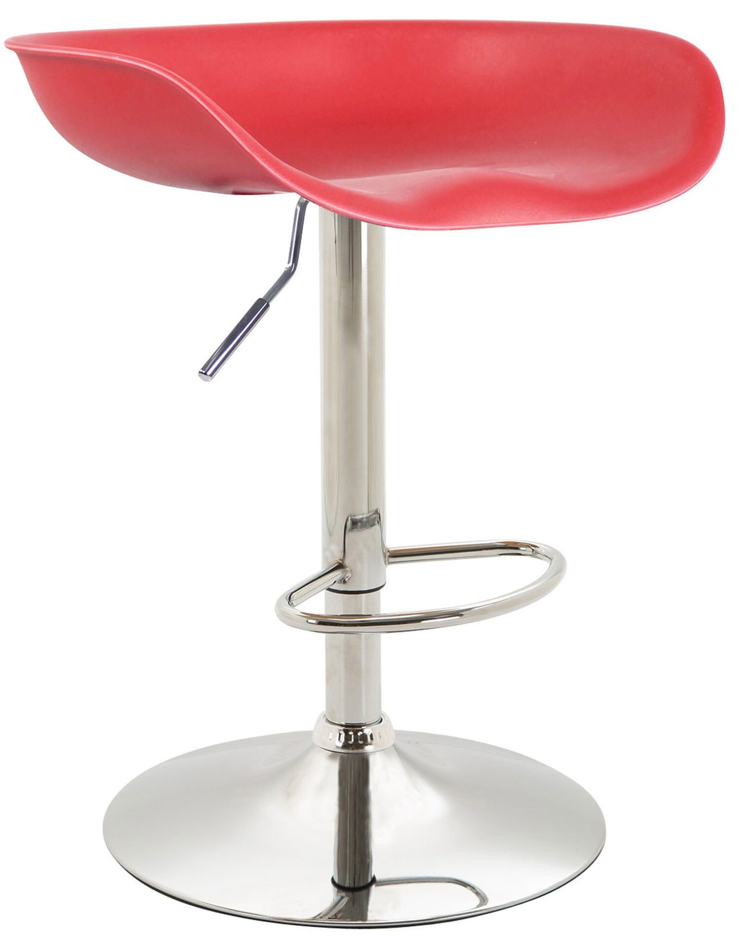 TPFLiving Barhocker Anna mit angenehmer Fußstütze (Barstuhl Hocker für Theke & Küche - 360° drehbar und höhenverstellbar), Gestell Metall chrom - Sitzfläche: Kunststoff Rot