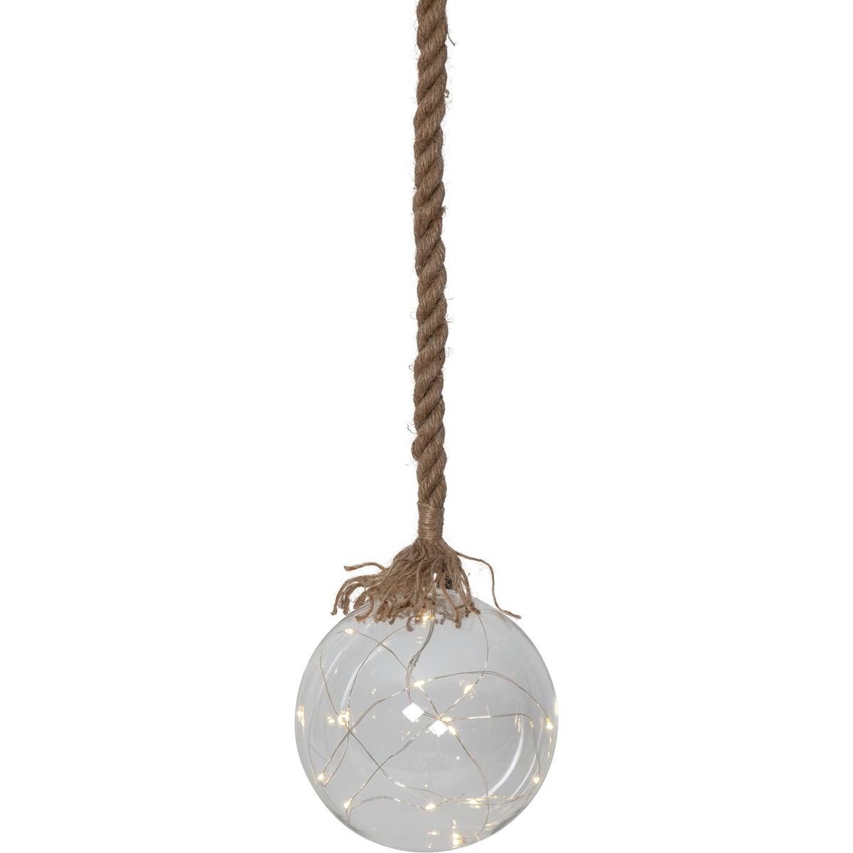 STAR TRADING LED Dekolicht LED Glaskugel mit Juteseil 15 warmweiße LED am Draht 200cm 15cm, LED Classic, warmweiß (2100K bis 3000K)