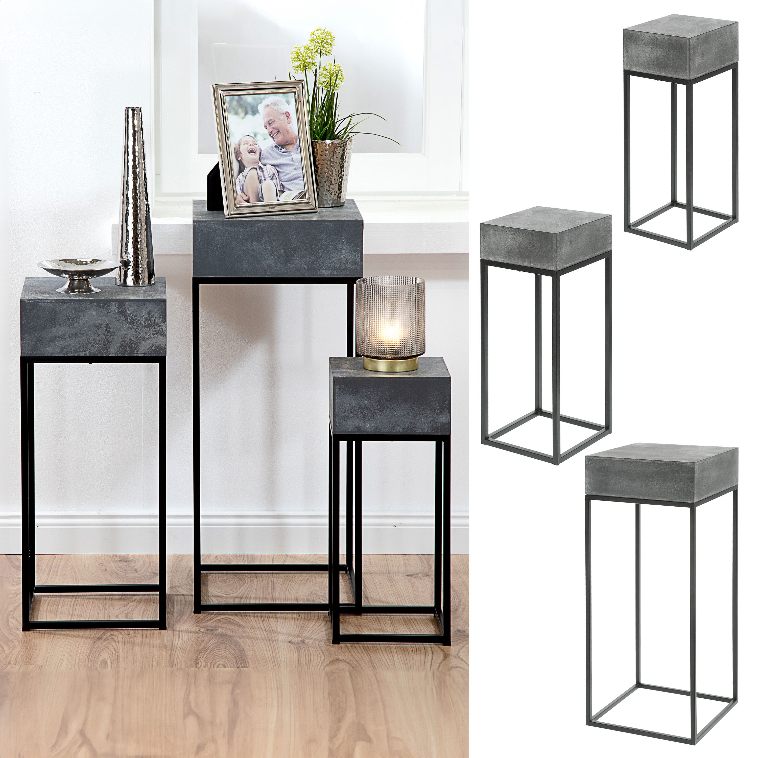 CEPEWA Pflanztisch Pflanztisch Beistelltisch 3er-Set Steinoptik H:70/58/46