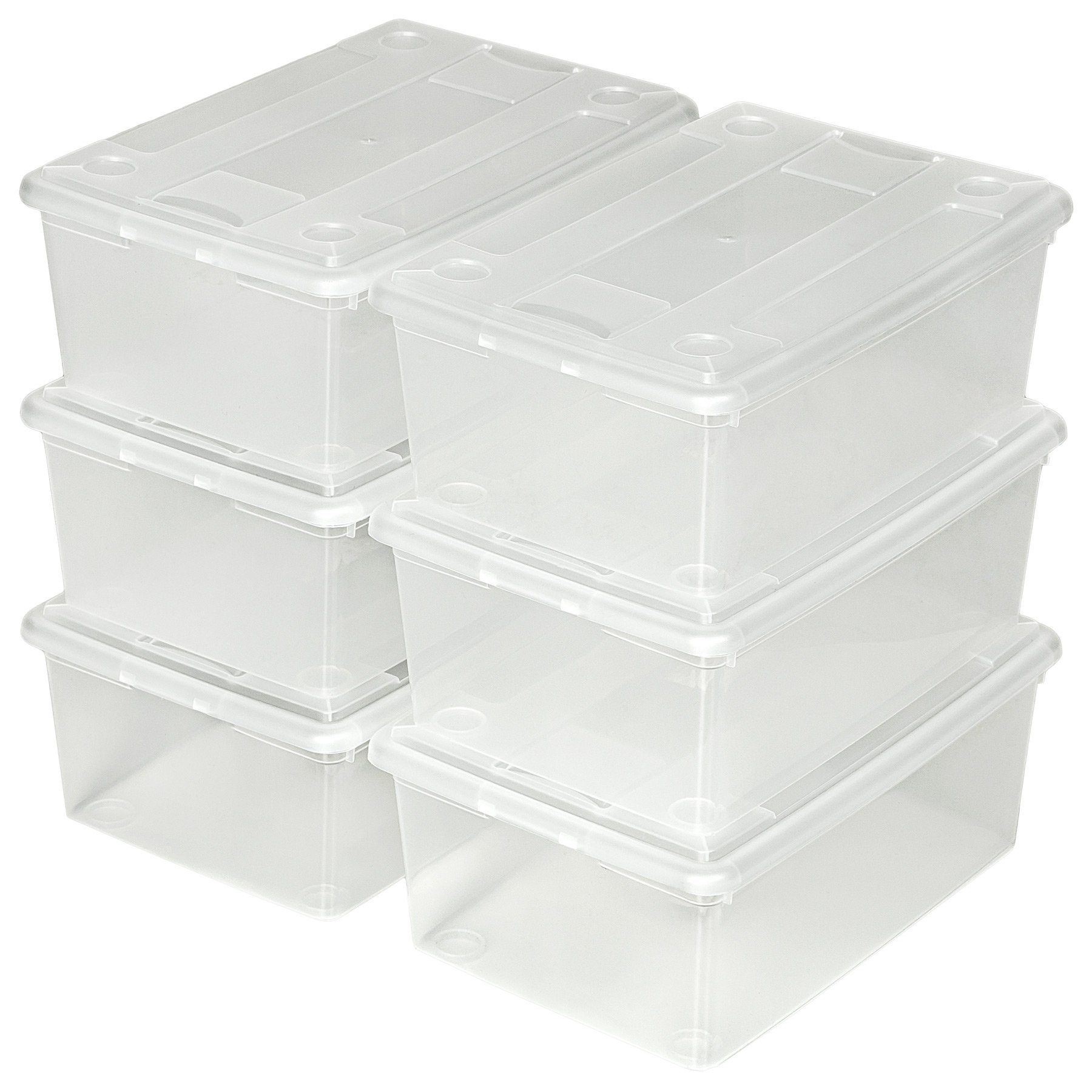 tectake Stapelbox 6er-Set Schuhbox mit Deckel, 33 x 23 x 12 cm (Aufbewahrungskisten, in transparent), mit Deckel, transparent, stapelbar, mit Lüftungsöffnungen