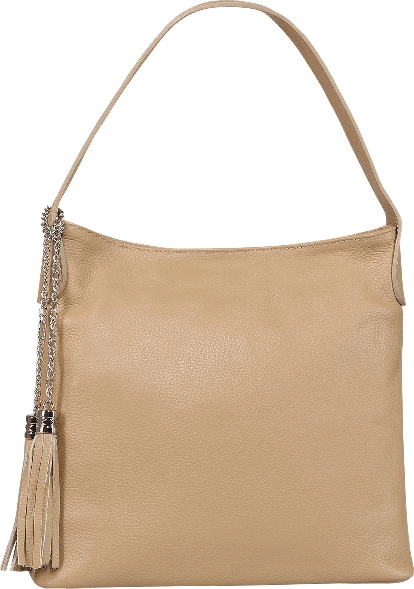 Toscanto Schultertasche Toscanto Damen Schultertasche Leder (Schultertasche), Damen Leder Schultertasche, taupe, beige ca. 40cm