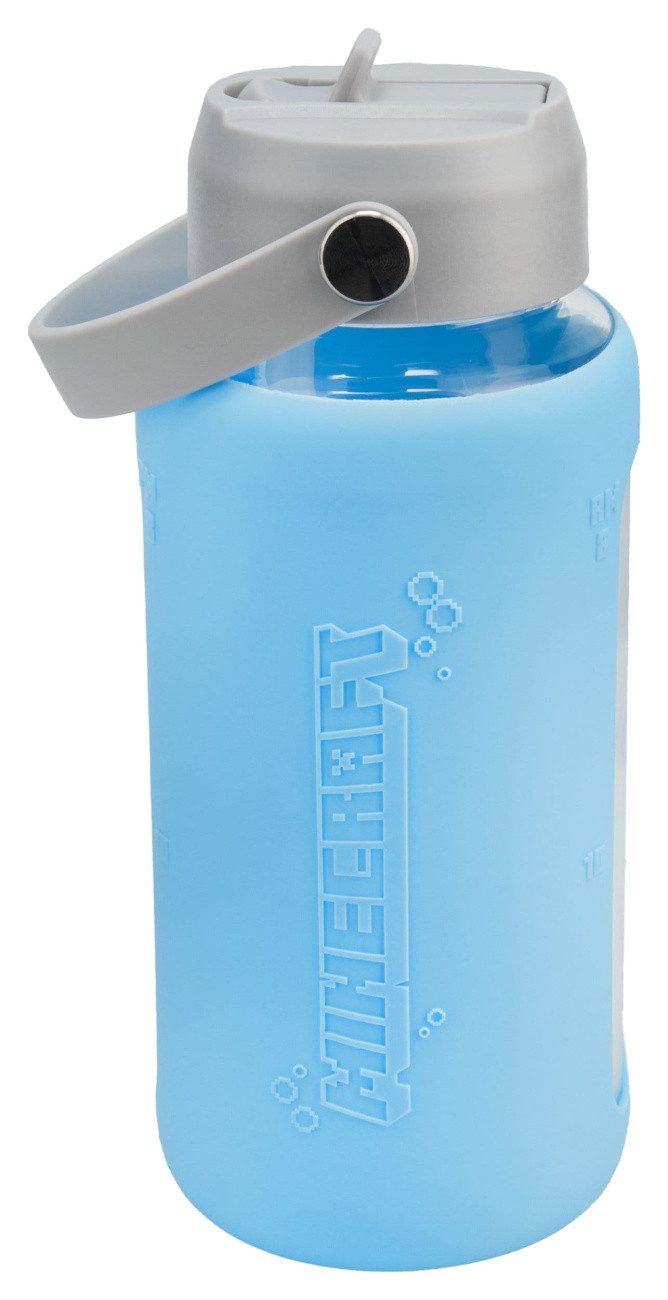 Paladone Trinkflasche Minecraft Glas Trinkflasche mit Hülle