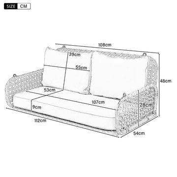 Merax Hollywoodschaukel aus Polyrattan, 2,00-Sitzer, mit Ketten, Hängesessel Hängeliege mit Kissen, Gartenmöbel