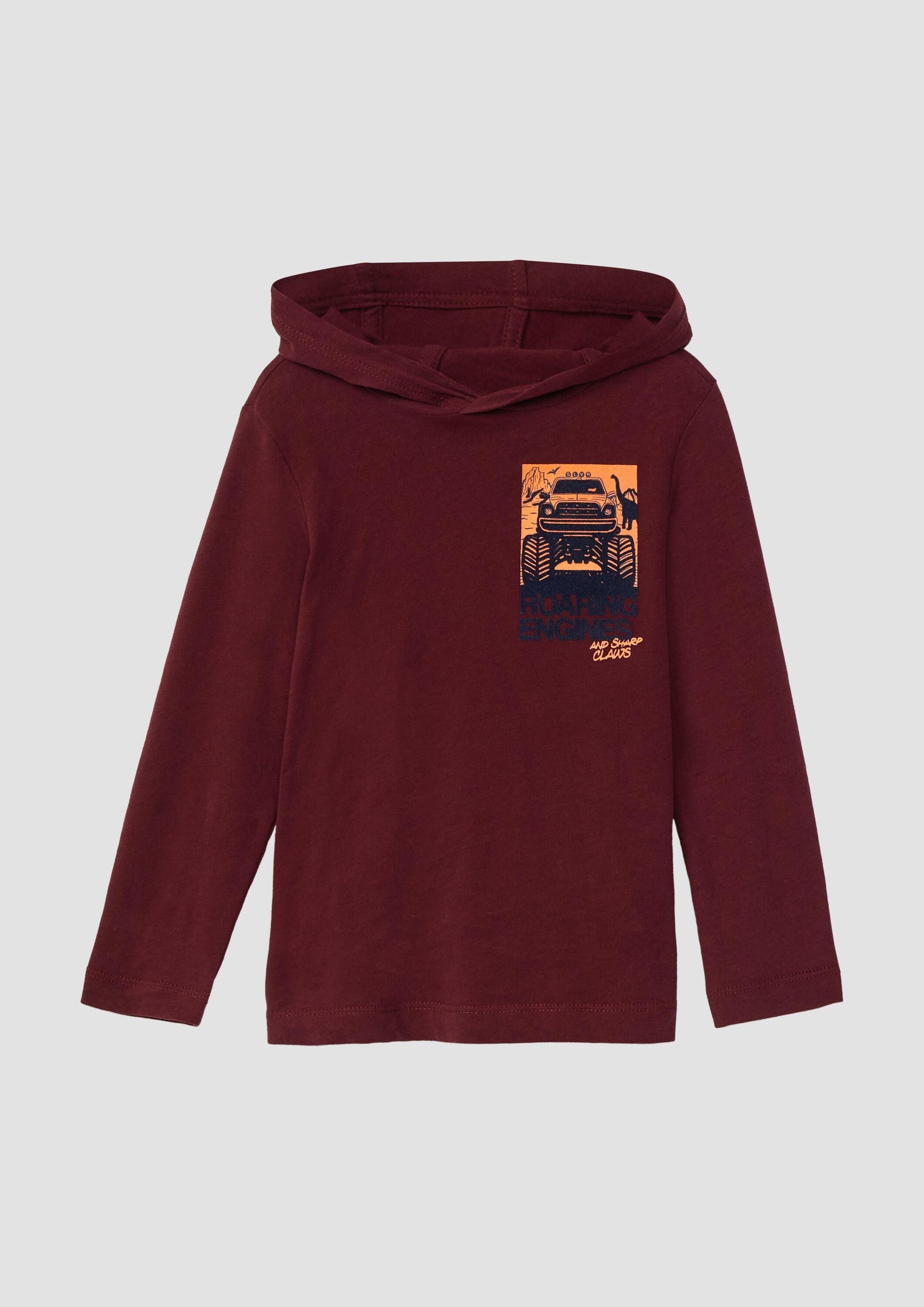 s.Oliver Langarmshirt T-Shirt Longsleeve mit Kapuze und Flock-Print