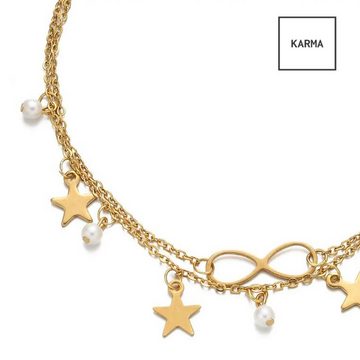 KARMA Fußkette mit Anhänger Fußkettchen silber oder gold mit Sternen und Infinity-Symbol, Edelstahl Damenschmuck Ewigkeitssymbol