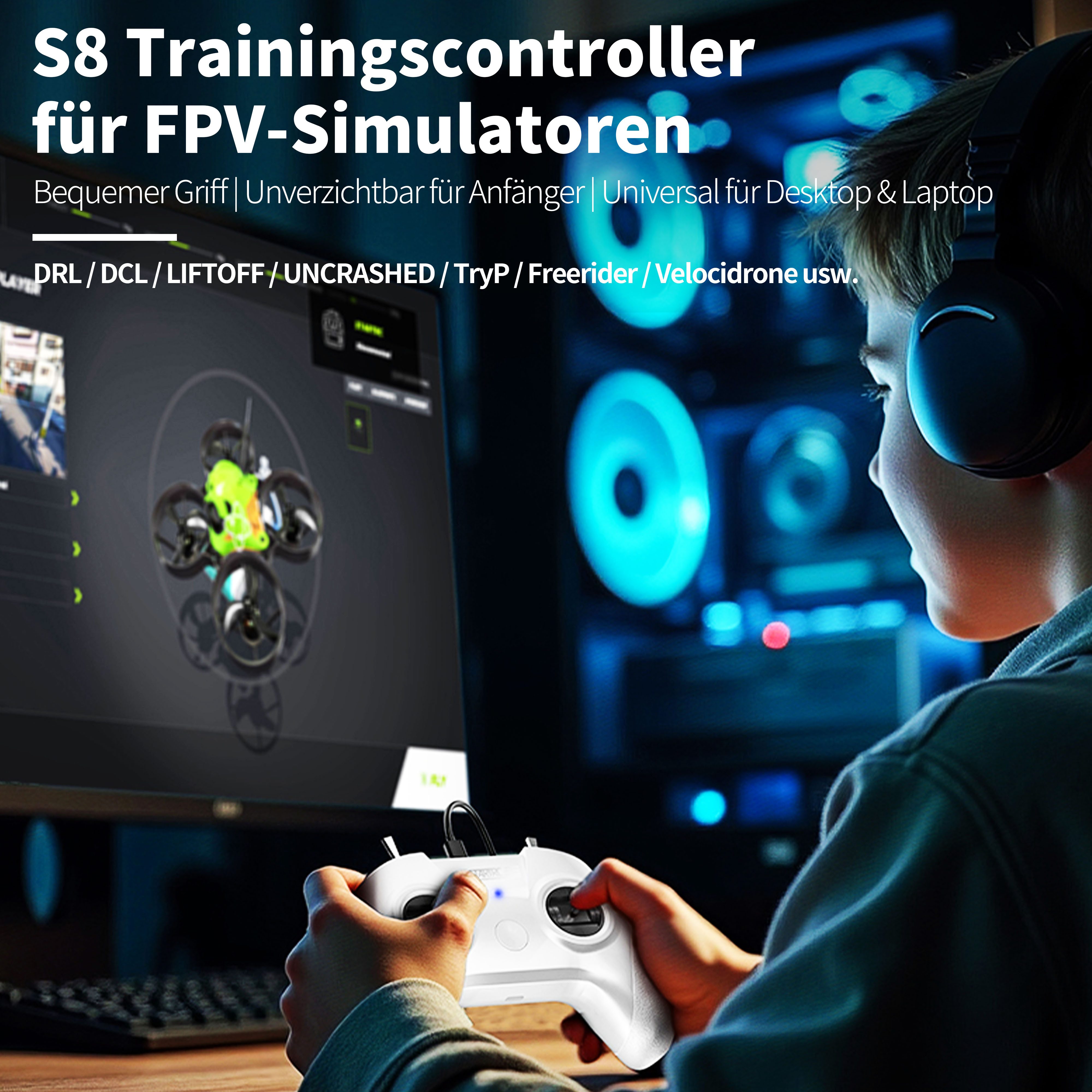 Tekoo FPV Simulator Controller Mode 2, Hall Sensor Joystick für PC & Android Controller (Packung, Hall-Effekt-Sensoren, Mode 2 Steuerung, Plug & Play, 8 Kanäle)