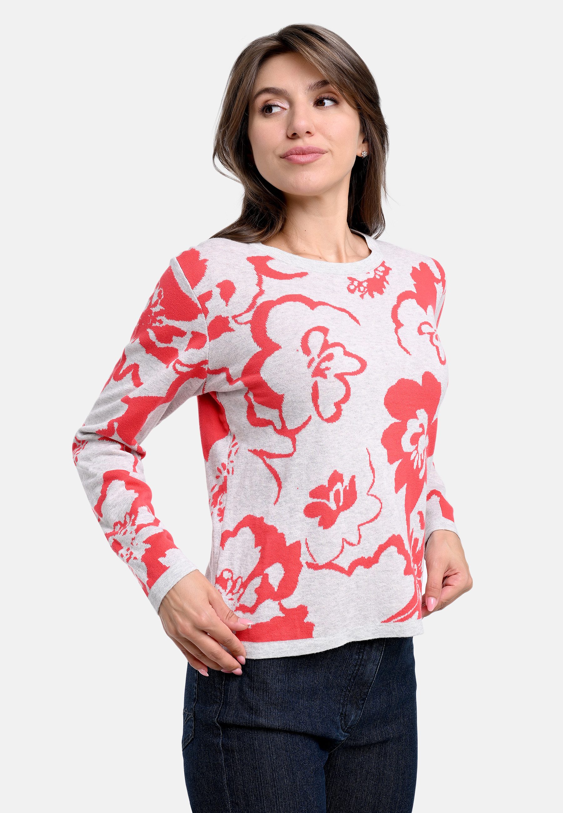 BICALLA Strickpullover Strickpullover mit Blütenmuster in Rot/Hellgrau (1-t günstig online kaufen