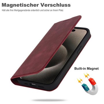 Numerva Handytasche Magsafe Handytasche für Apple iPhone 15 Pro, Schutzhüllle Klapphülle mit Magsafering Kartenfächer und Standfunktion