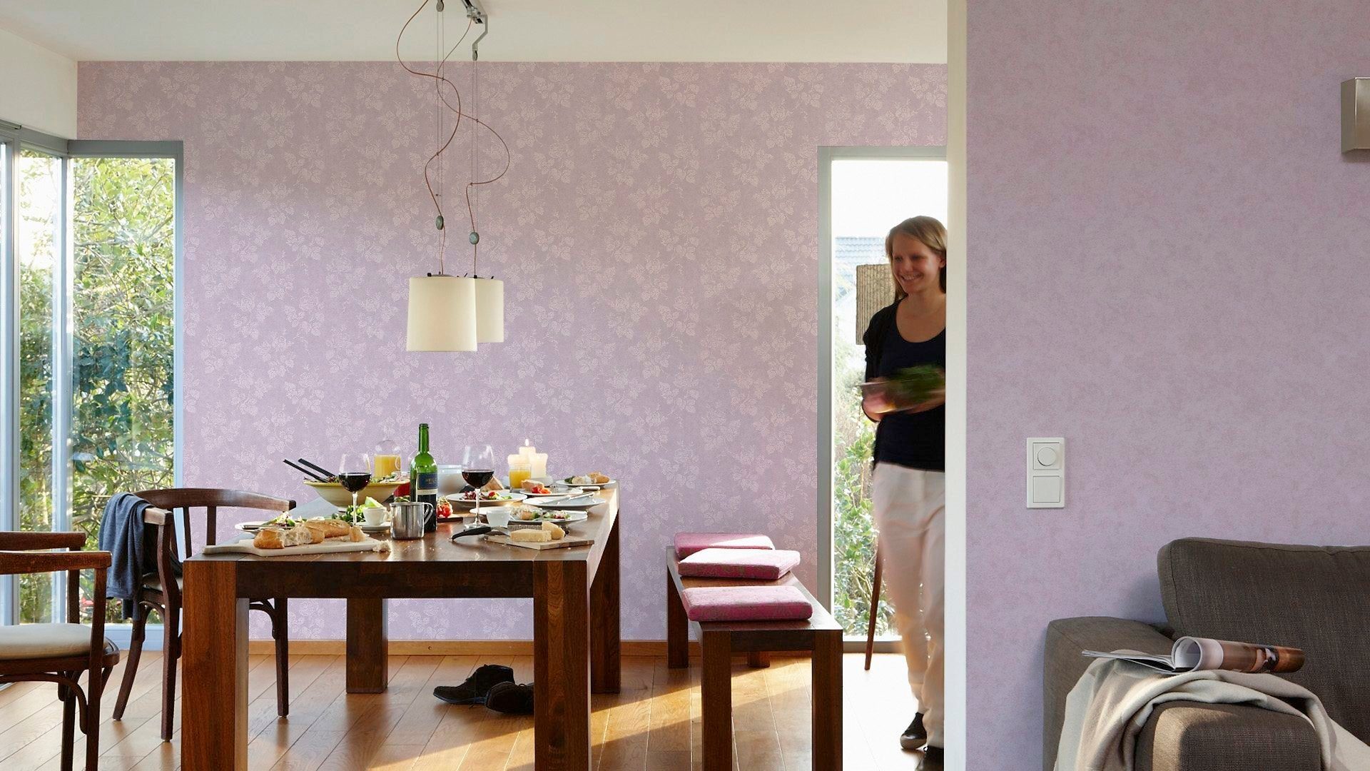 A.S. Création living walls uni, Vliestapete einfarbig, glatt matt Uni Tapete Memory, violett Einfarbig