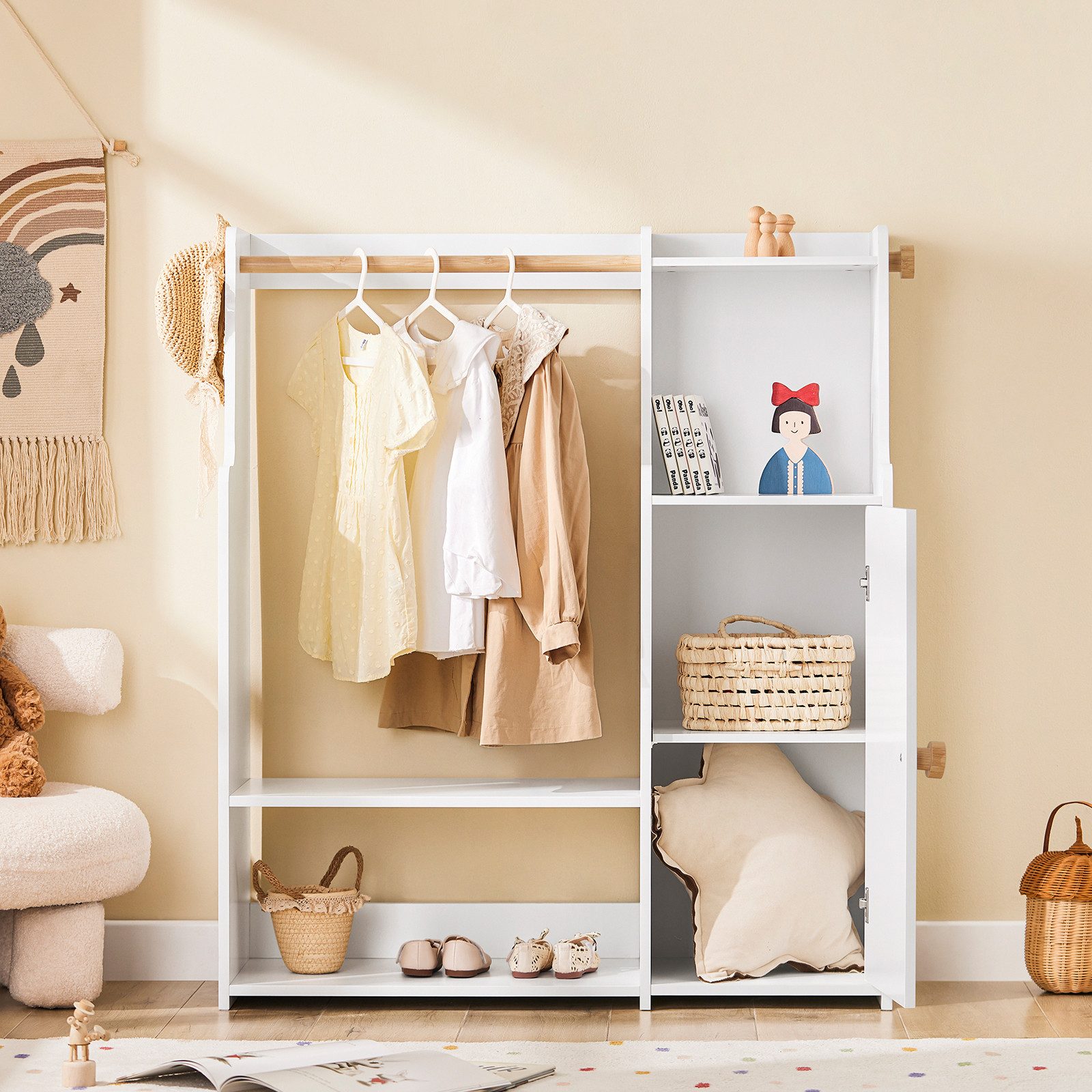 SoBuy Kinderkleiderschrank KMB110 Kindergarderobe Kleiderschrank Kinder Kleiderständer Kinderregal