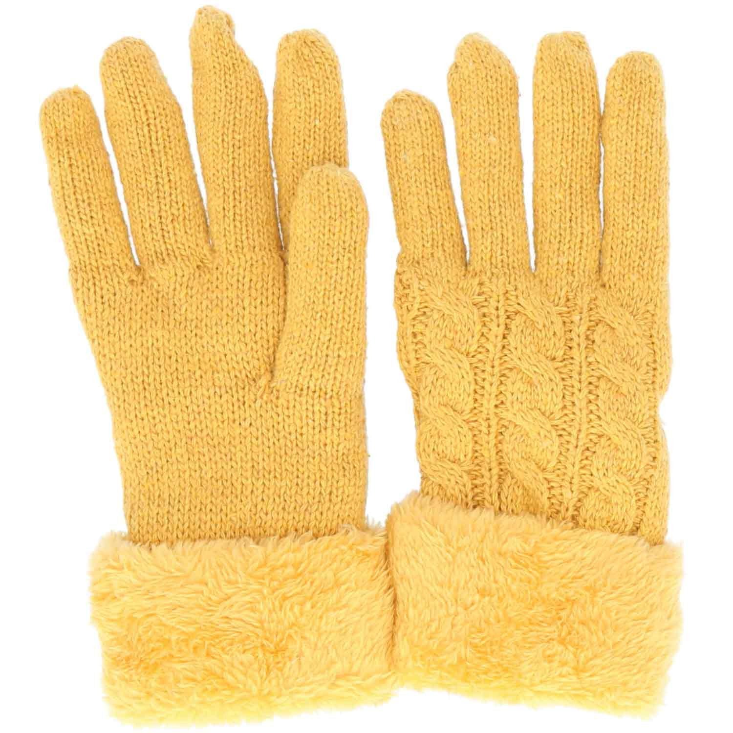 Antonio Strickmütze Antonio Damen Winter Fingerhandschuhe Teddy Futter yellow (1-St)
