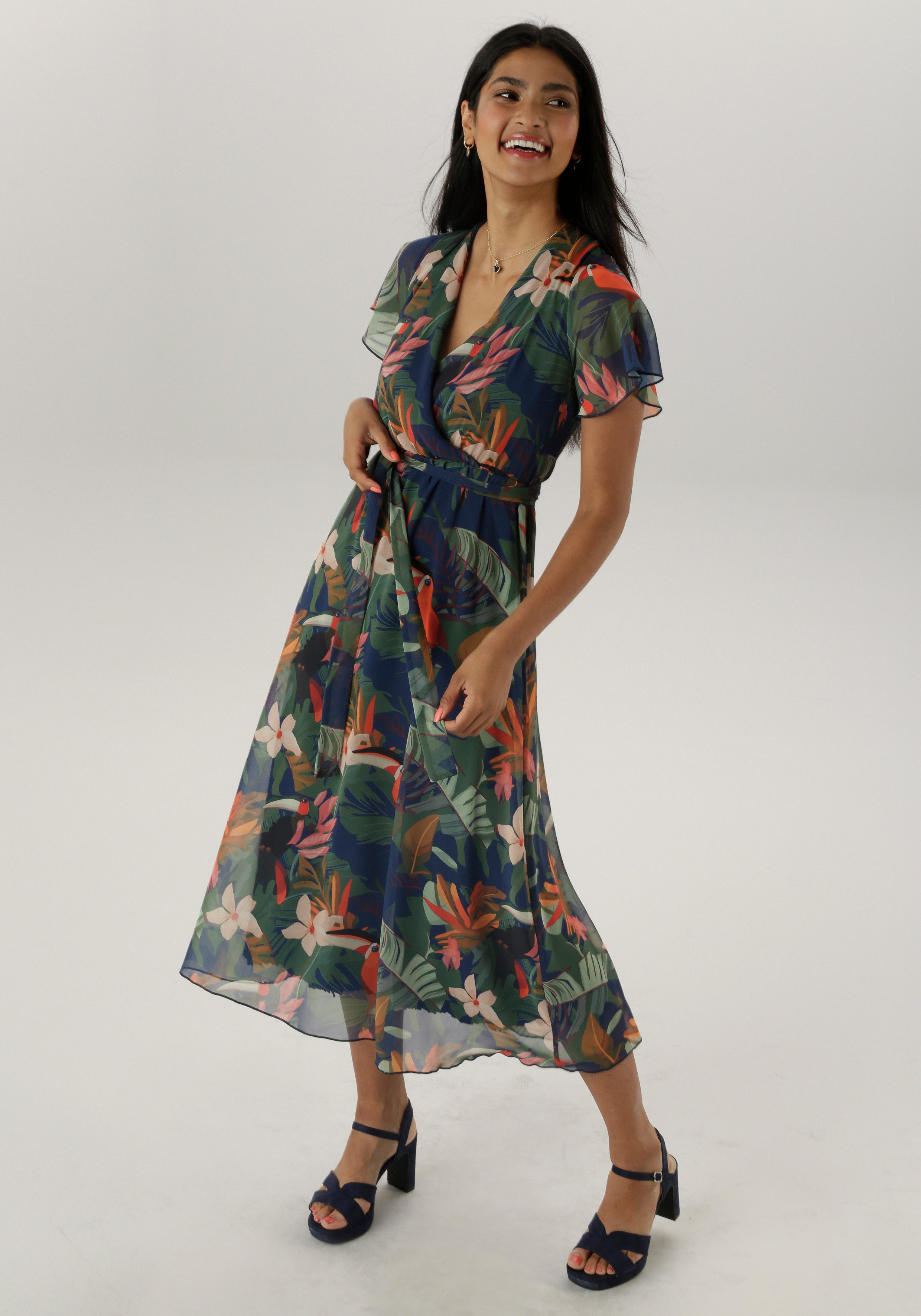 Aniston SELECTED Wickelkleid mit blickdichtem Jerseyfutter günstig online kaufen