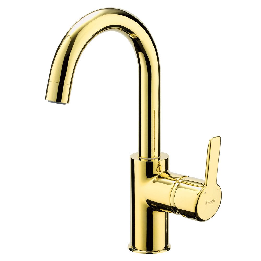 Lomadox Waschtischarmatur ARNIKA-30 Design mit schwenkbarem Auslauf gebogen in gold, 4,8 /26,5/17 cm