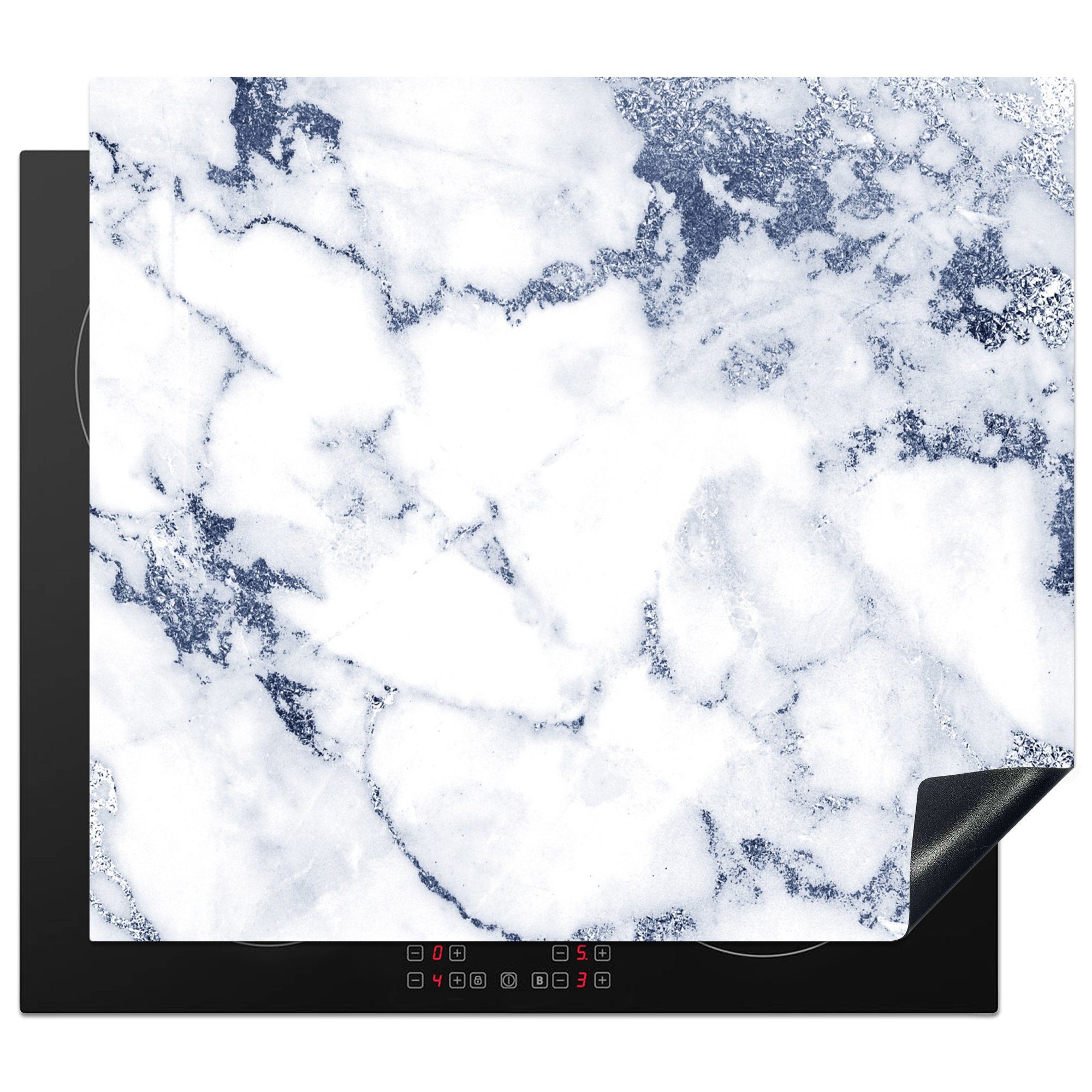 MuchoWow Herdblende-/Abdeckplatte Marmor - Weiß - Steine, Vinyl, (1 tlg), 57x51 cm, Induktionsschutz, Induktionskochfeld, Ceranfeldabdeckung