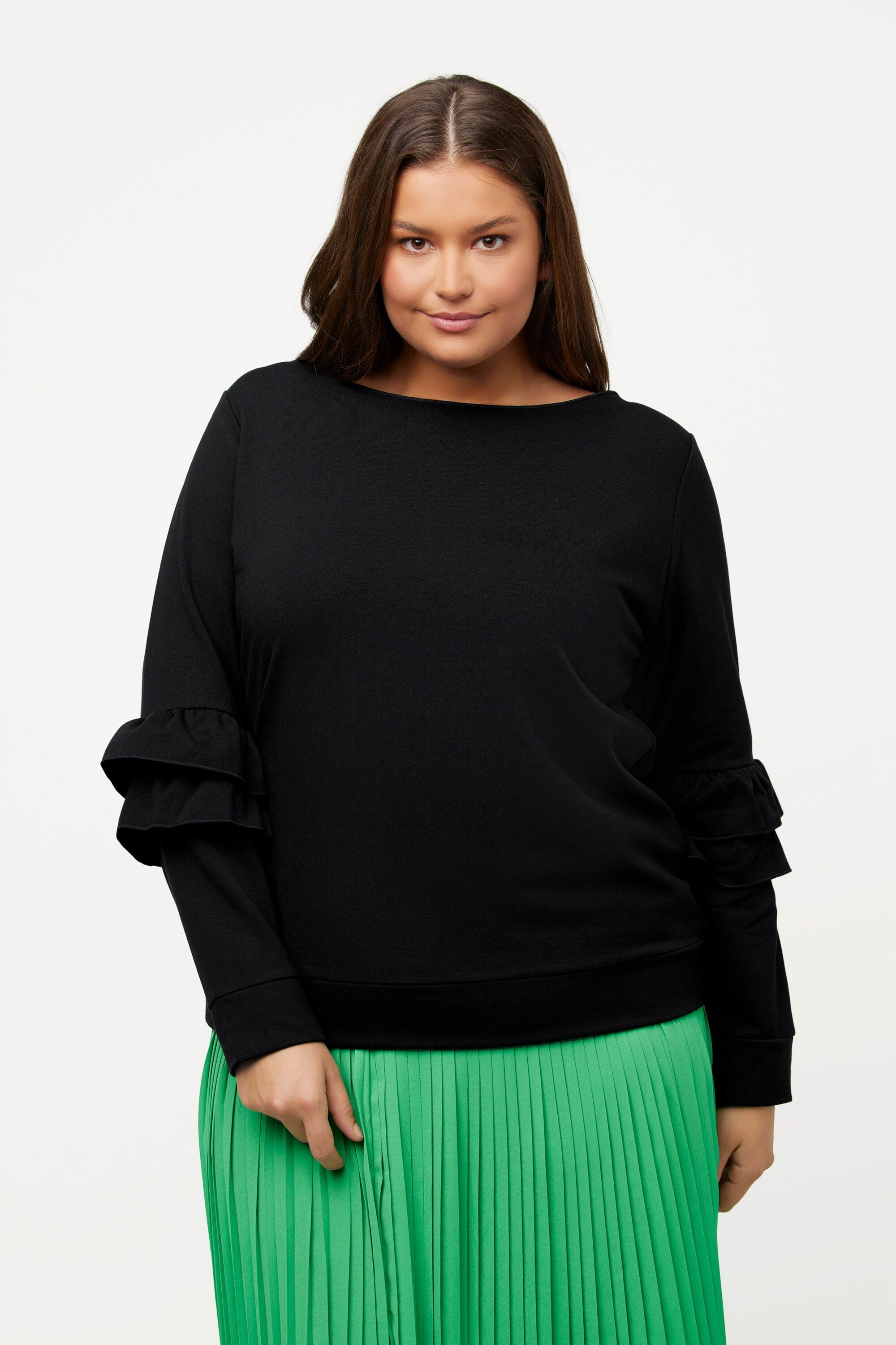 Ulla Popken Sweatshirt Sweatshirt Rüschen V-Ausschnitt günstig online kaufen
