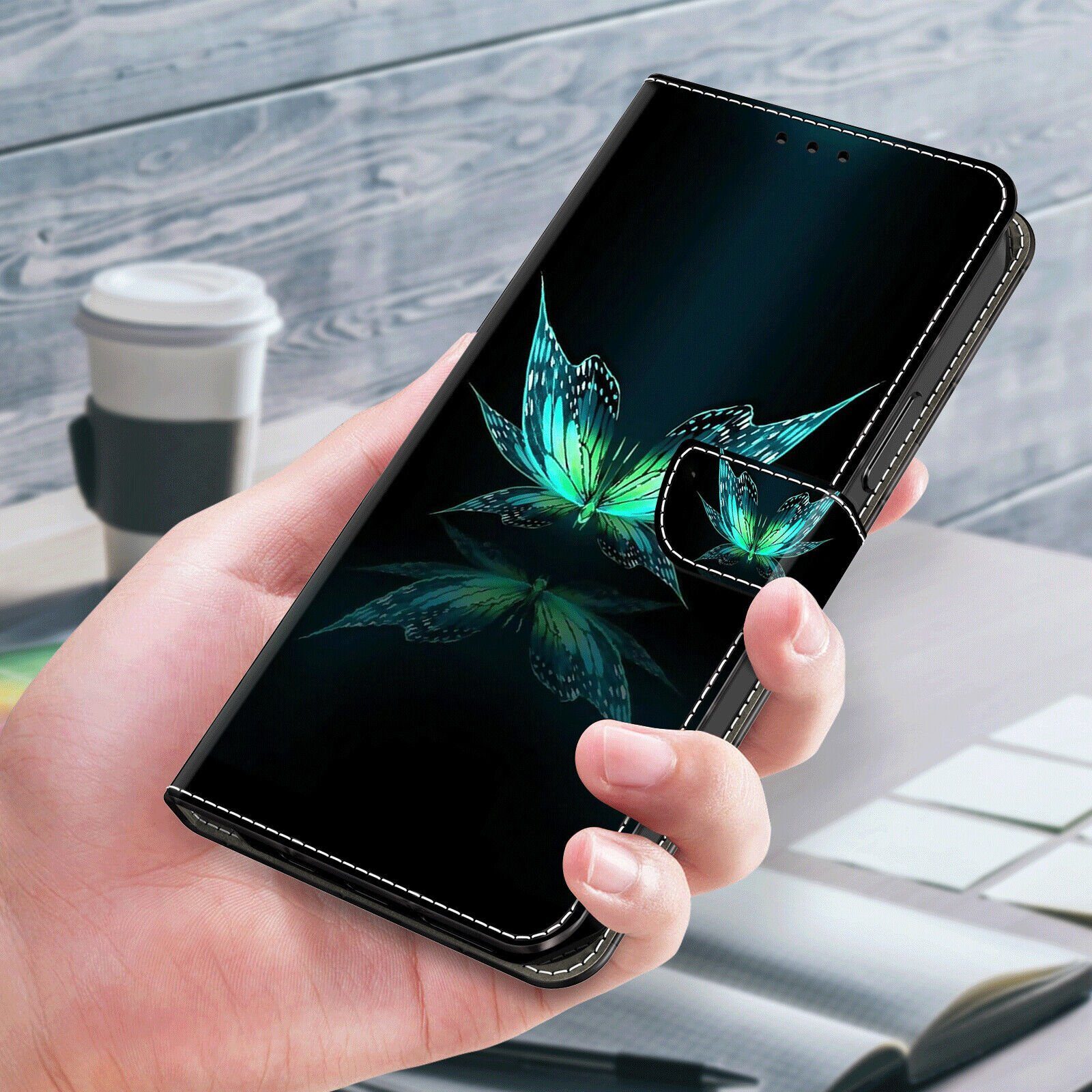 CLM-Tech Handytasche für Xiaomi Redmi Note 13 Pro Plus 5G Hülle aus Kunstleder Klapphülle (schwarz türkiser Schmetterling, Handyhülle mit Standfunktion - Wallet Flip Case inklusive Kartenfächer), - Cover mit Magnetverschluss - Redmi Note 13 Pro+ 5G Schutzhülle
