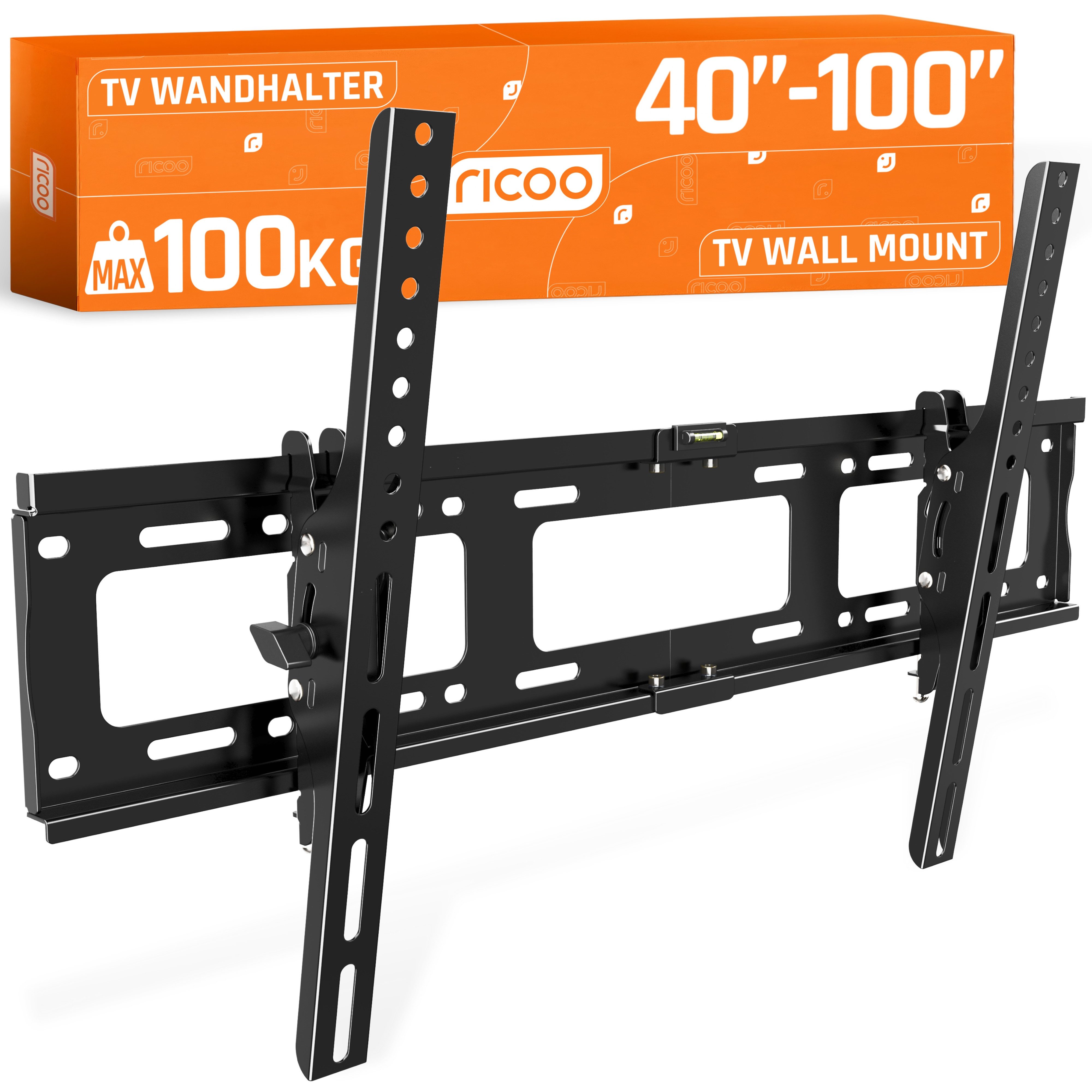 RICOO TV-Wandhalterung TV Wandhalter 30"- 65" max 100 Kg Belastungsgewicht neigbar R17, (bis 65 Zoll, 1-tlg., fest, neigbar, für 30 Zoll/ 876 cm - 65 Zoll/ 165 cm Diagonale stabil, flach bis 30° neigbar Wandabstand 65 mm ultra slim Wand Halterung)