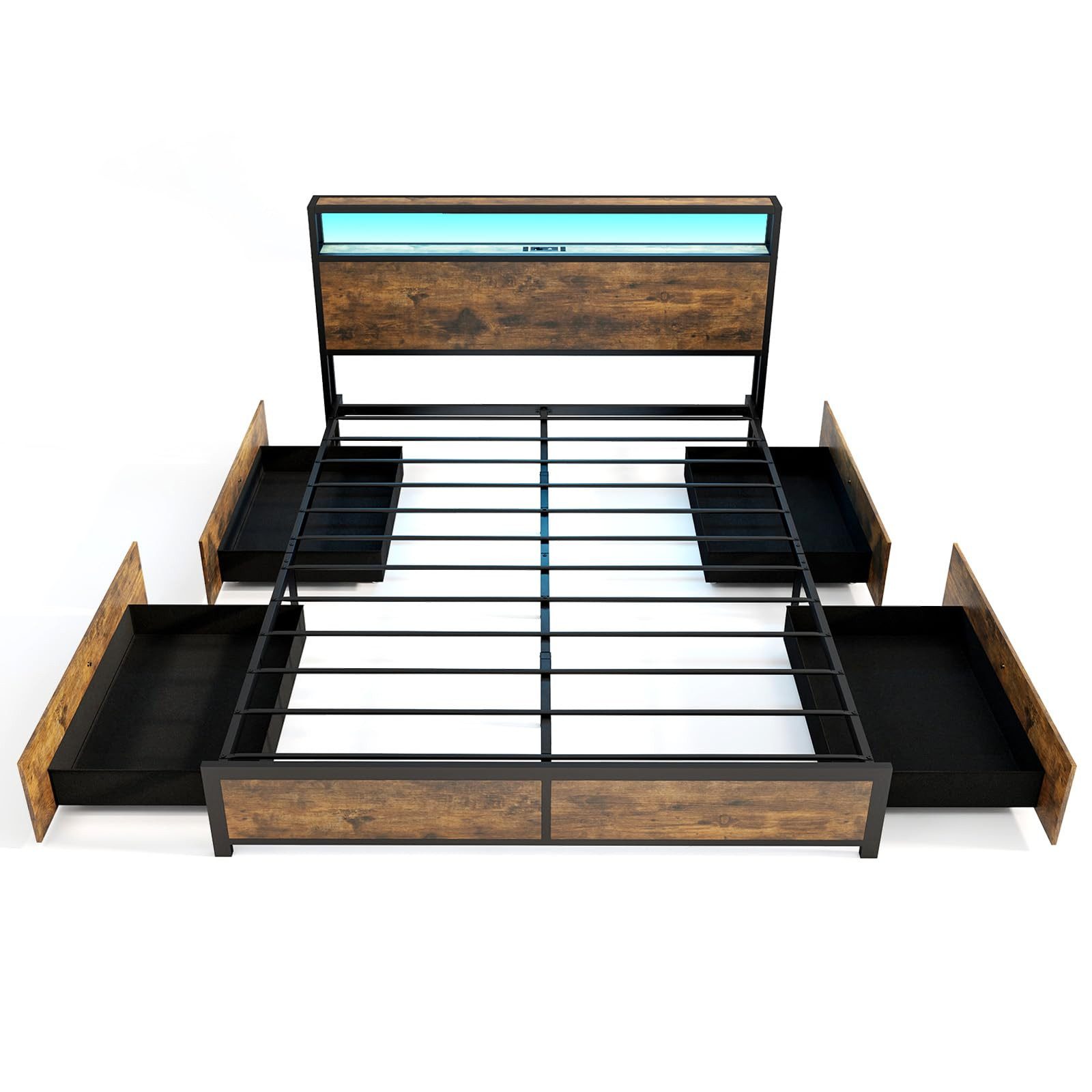COSTWAY Bettgestell, mit LED Beleuchtung, Ladestation & 4 Schubladen, 160x2 günstig online kaufen