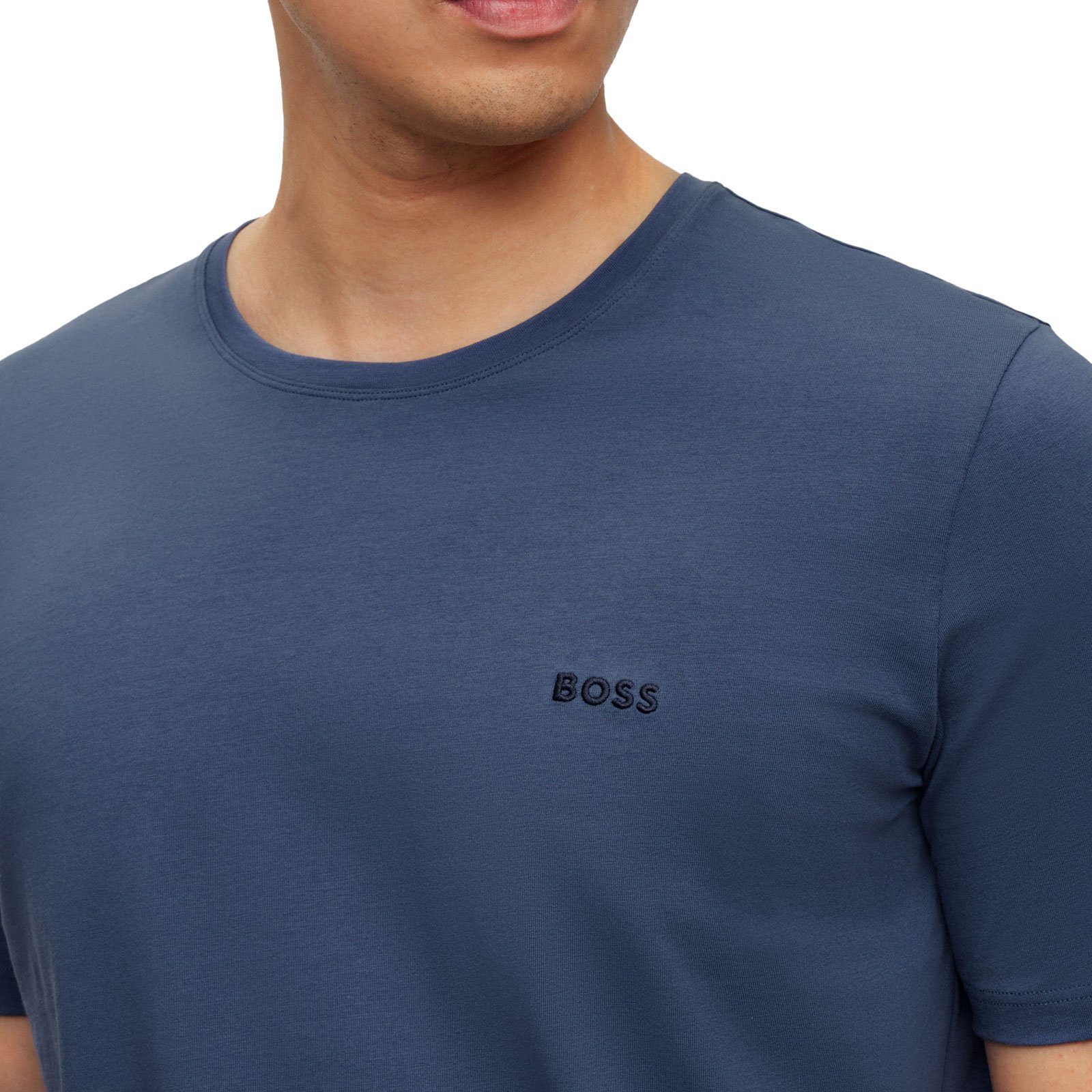 BOSS T-Shirt Mix&Match T-Shirt R gesticktem auf 475 Brust blue Logo open der mit