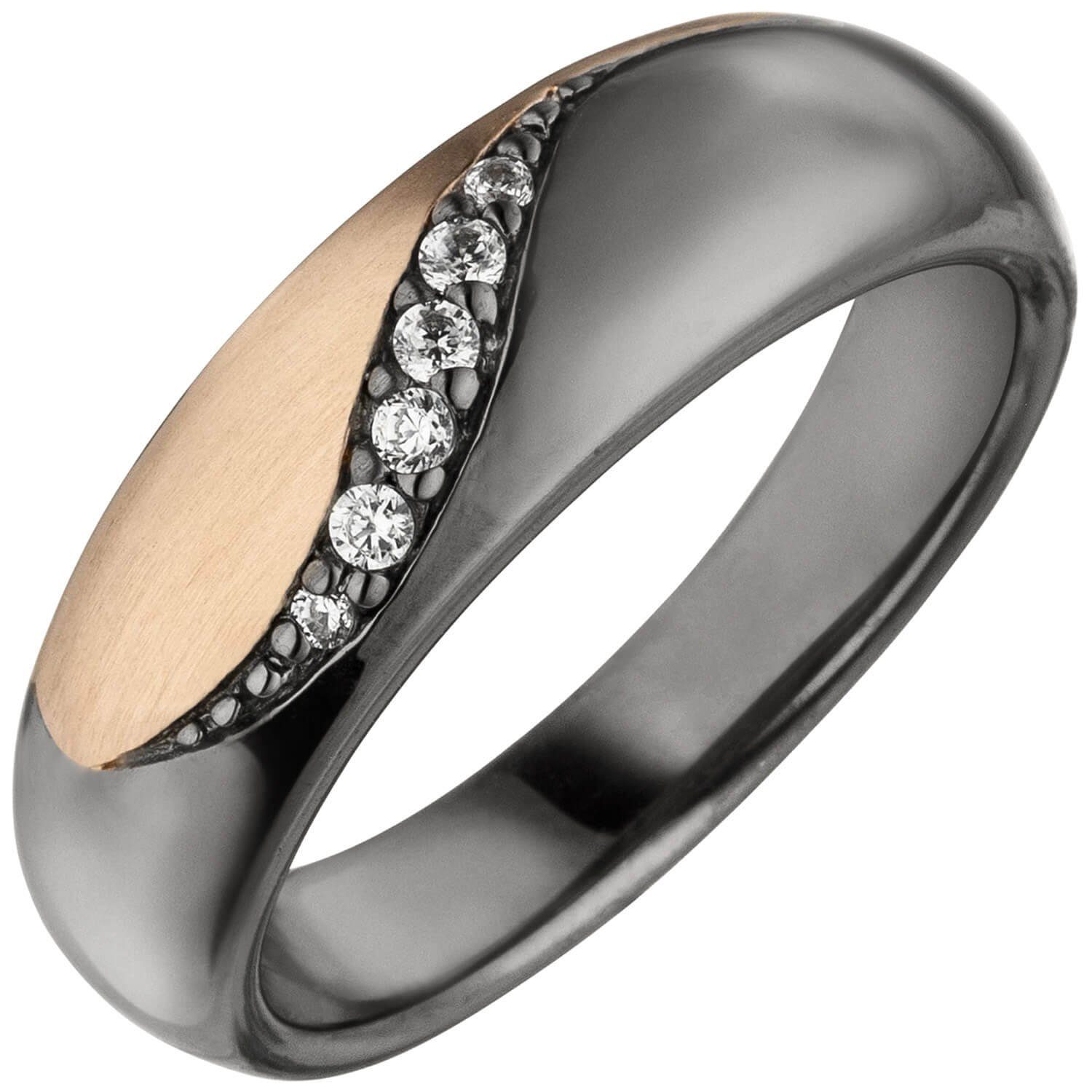Schmuck Krone Silberring Damenring Ring mit 6 Zirkonia weiß, 925 Silber schwarz rhodiniert Fingerring, Silber 925