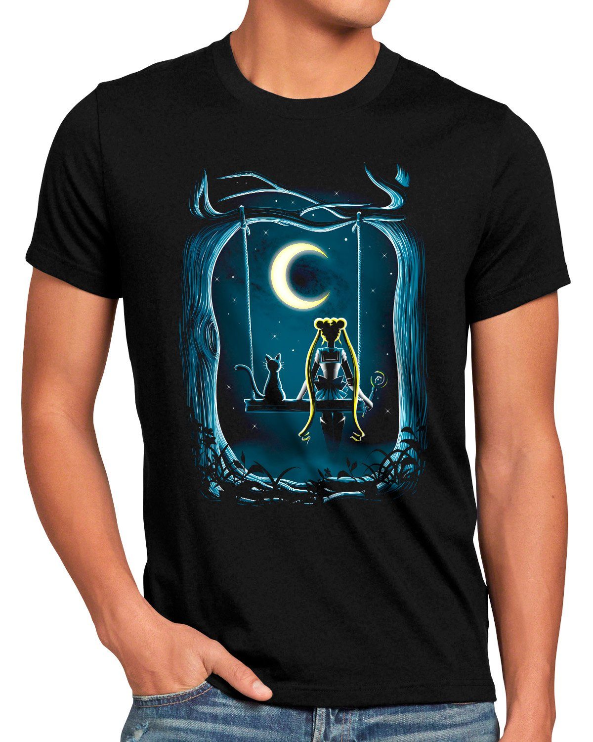 style3 Print-Shirt Herren T-Shirt Under the Moon sailor moon anime manga cosplay crystal