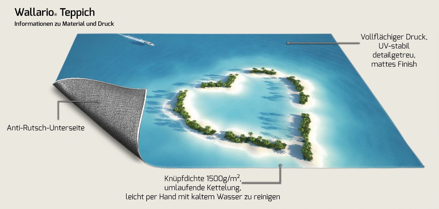 Wallario Teppich Insel mit Herz, rechteckig, rutschfest