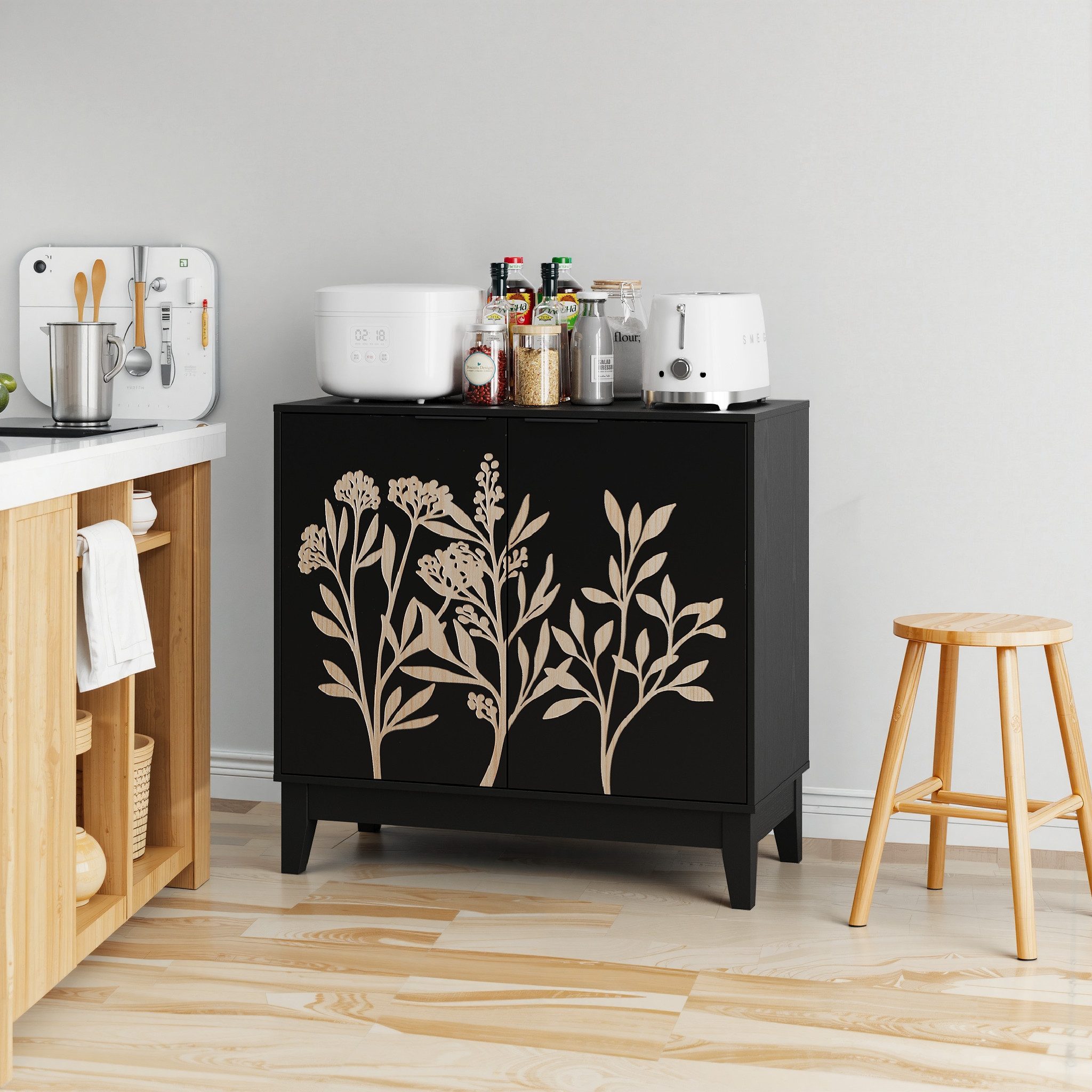 EXTSUD Sideboard Sideboard 80 cm – 2 Türen, verstellbare Regale (dekorativer Holzschrank mit Stauraum), dekorativer Sideboard-Schrank mit 2 Türen und verstellbaren Regalen