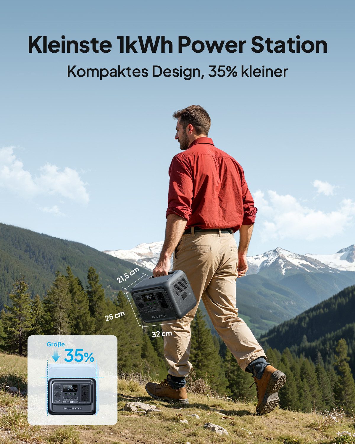 BLUETTI Stromerzeuger Elite 100 V2 1800W/ 1024Wh Tragbare PowerStation (2025 Neu), 1,8 in kW, (LFP Batterie Backup mit 2 1800W AC Ausgängen (3600W Surge), 35% Kompakter, Solar Generator für Camping, Stromausfälle und Off-grid