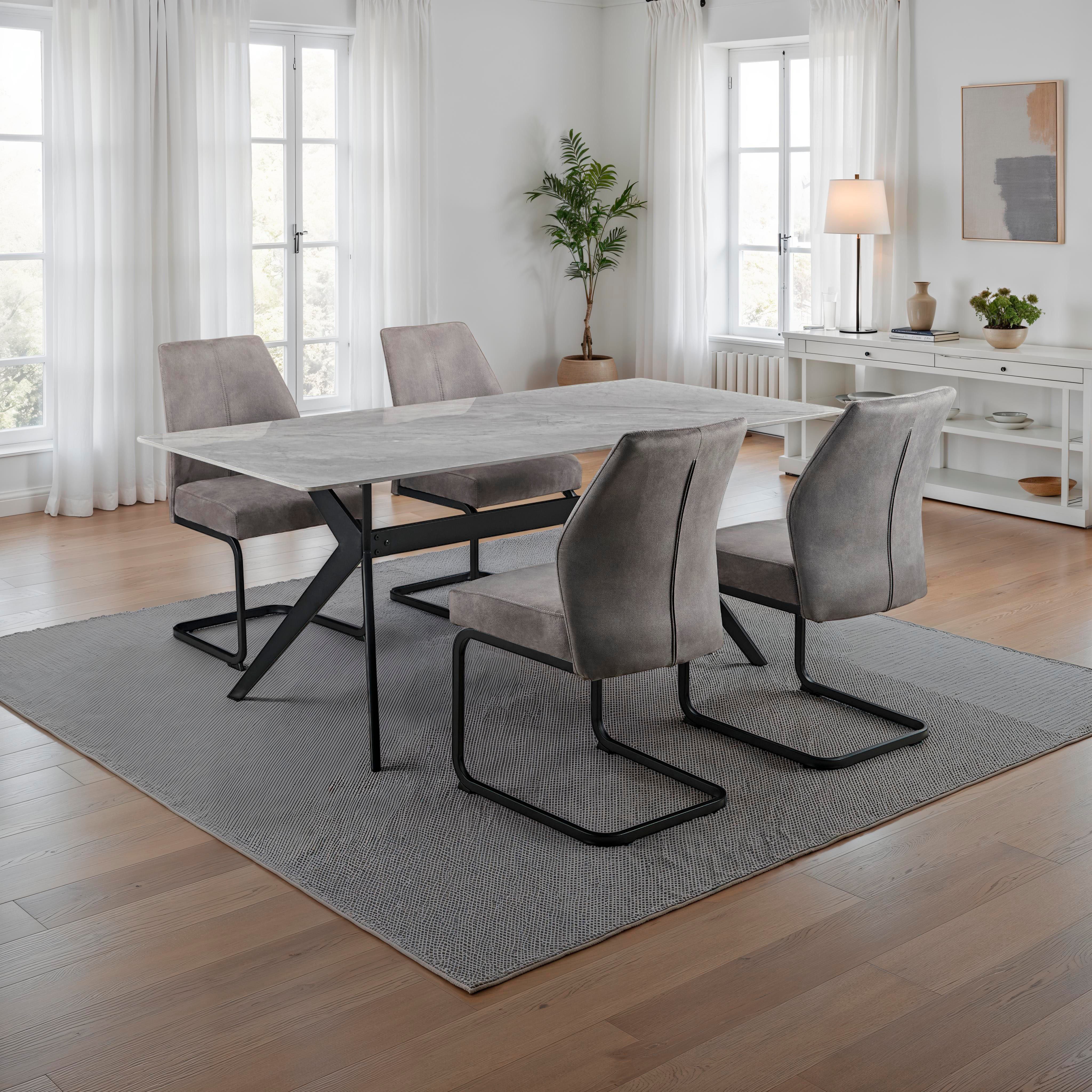 HELA Essgruppe ISAR, (Set, 5-tlg), 5tlg., Marmoroptik (glänzend), Schwingstuhl, Federkorb