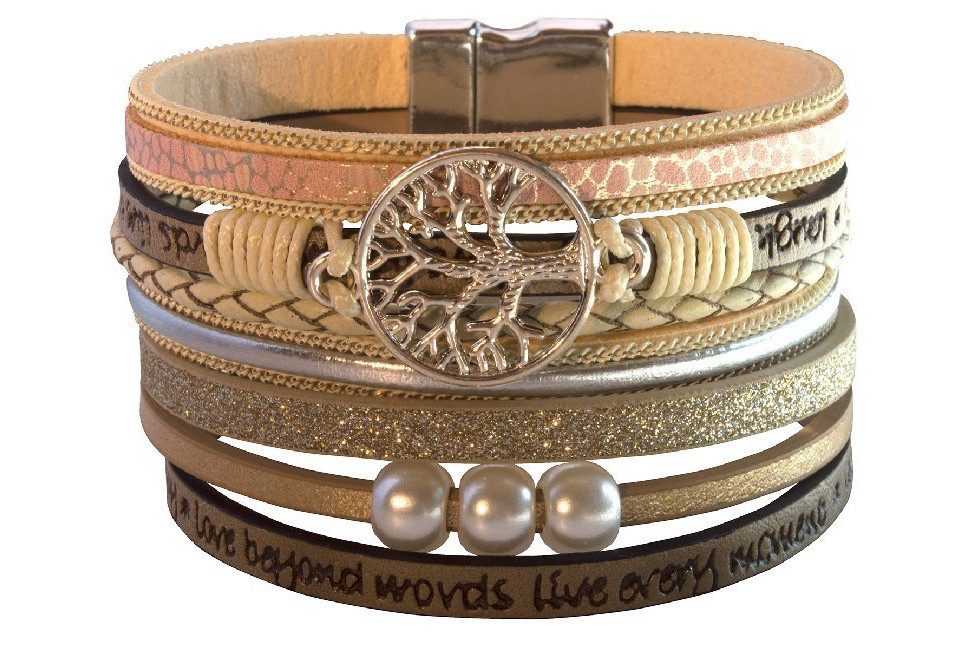 Saraswati Armband Armband "Baum des Lebens" Kunstleder beige, Metall silberfarben