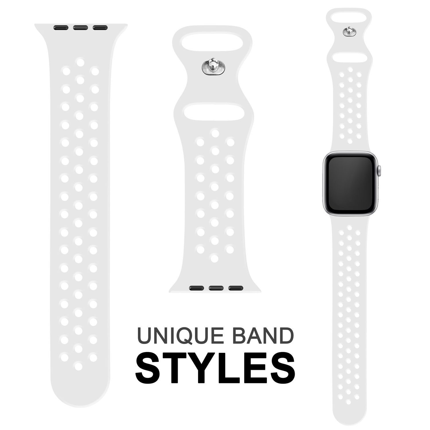 Nalia Smartwatch-Armband Apple Watch Silikon Atmungsaktiv Weiß Uhr / Ersatzband 42mm/44mm/45mm/49mm, für Gelochtes Sport / Fitness