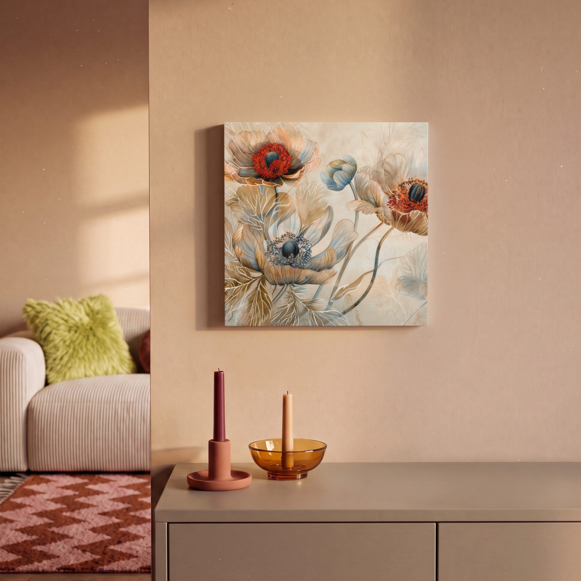 OneMillionCanvasses® Leinwandbild Blumen - Beige - Modern - Illustration, Fotodruck (1 St), Leinwand Canvas Wandbild, Wanddekoration 20x30 cm – Bild 2 von 5