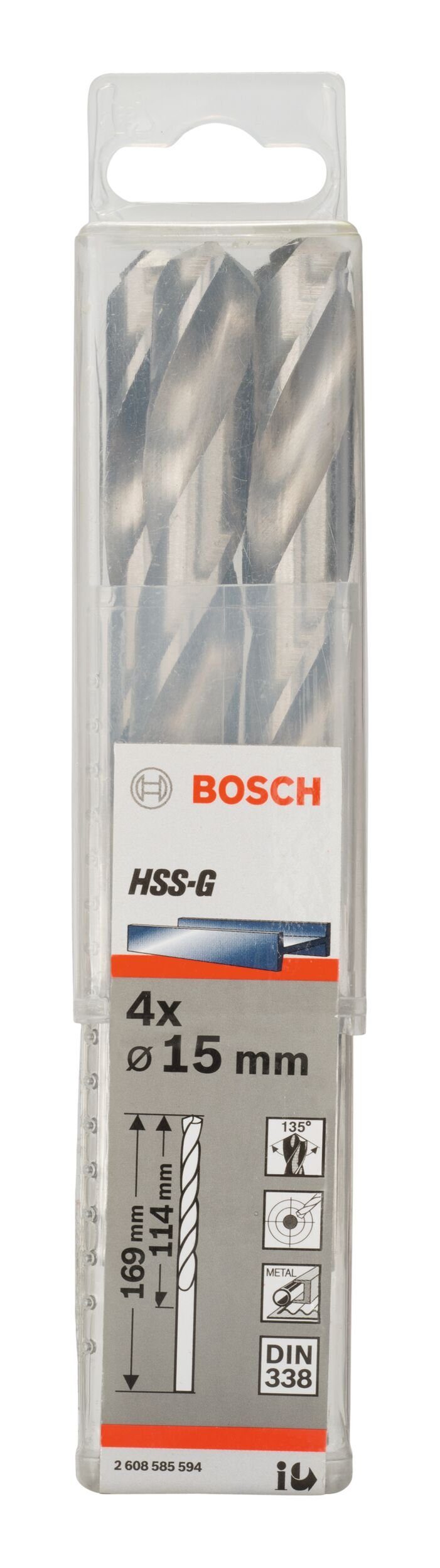 4er-Pack 114 HSS-G - - Metallbohrer, 338) mm 169 15 x Schaft x (DIN BOSCH (4 Stück), reduziertem mit