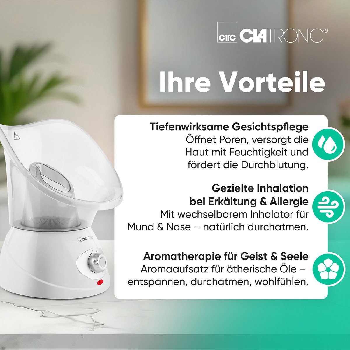 CLATRONIC Inhalator GS 3656, 2in1 Gesichtssauna und Inhalationsgerät