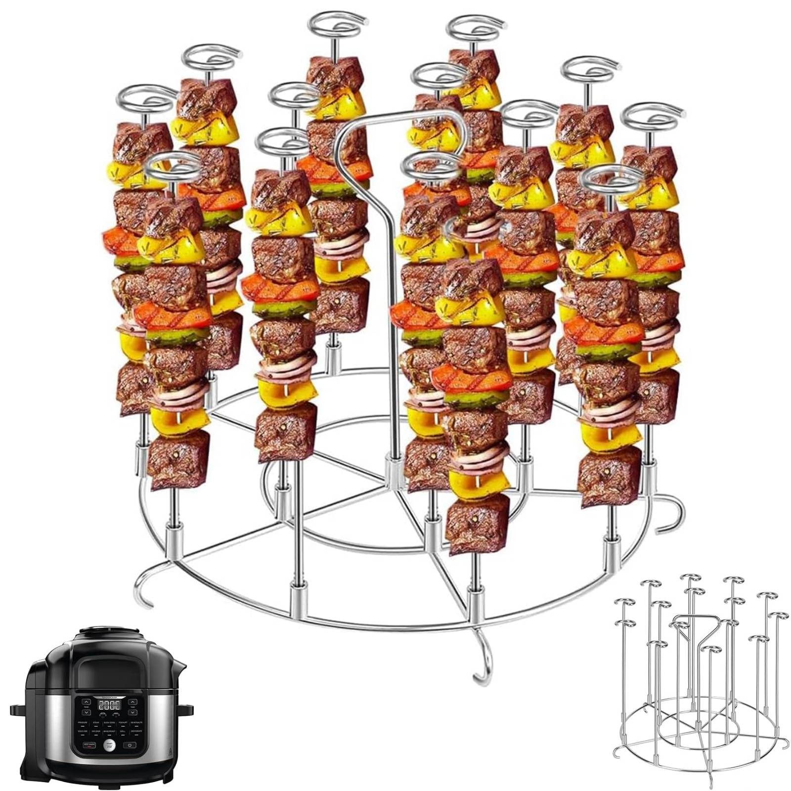 BlingBin Grillguthalter 15-in-1 Edelstahl Air Fryer Spieße, Kebab Ständer, Schaschlikspieße, Edelstahl 304, (1er Set, 1-St., Vertikale Spieße, Schaschlik Grill Set, Vertikale Spieße Halter), Heißluftfritteuse Zubehör für Küche, Kochen, BBQ(8QT), B22 x H16 cm