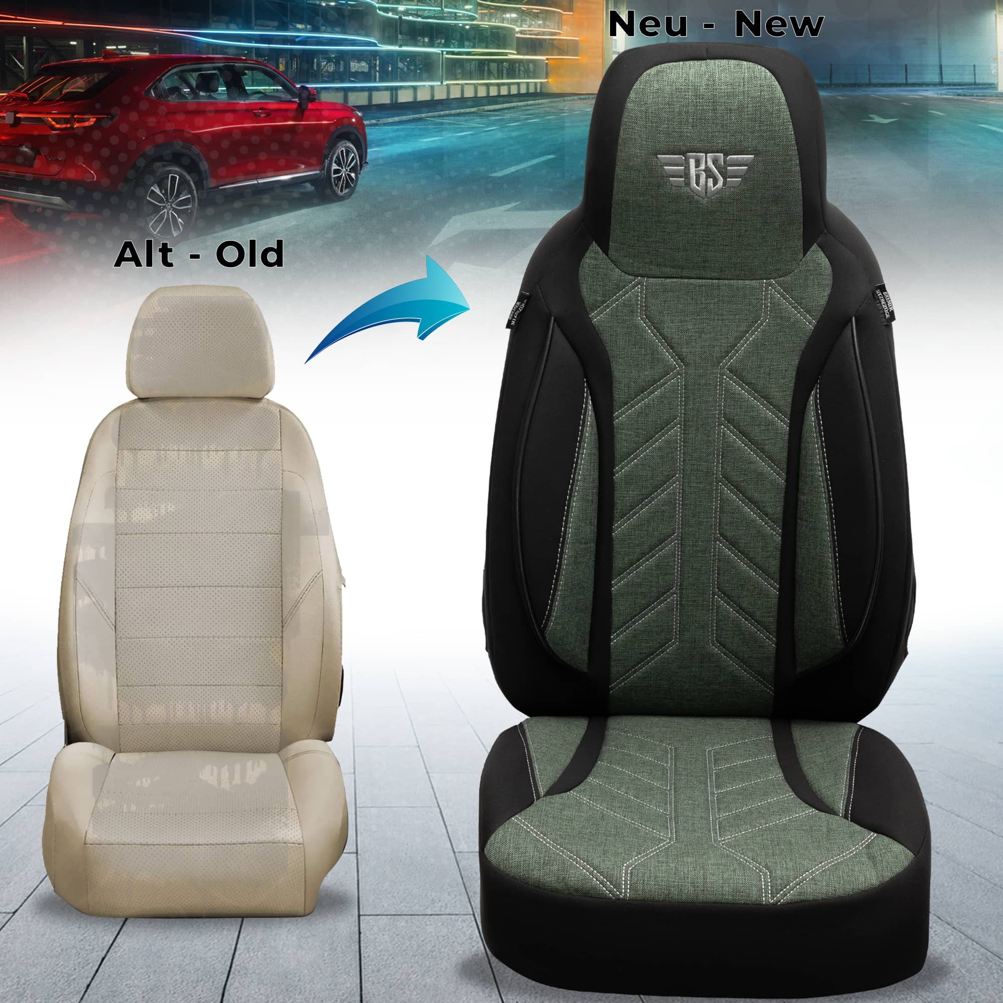 BREMER SITZBEZÜGE Autositzbezug für Seat Toledo 2 1M Bj 1999-04 (PLKT213), Set, Schonbezüge Sitzbezüge Fahrer und Beifahrer, in Schwarz/Olivgrün