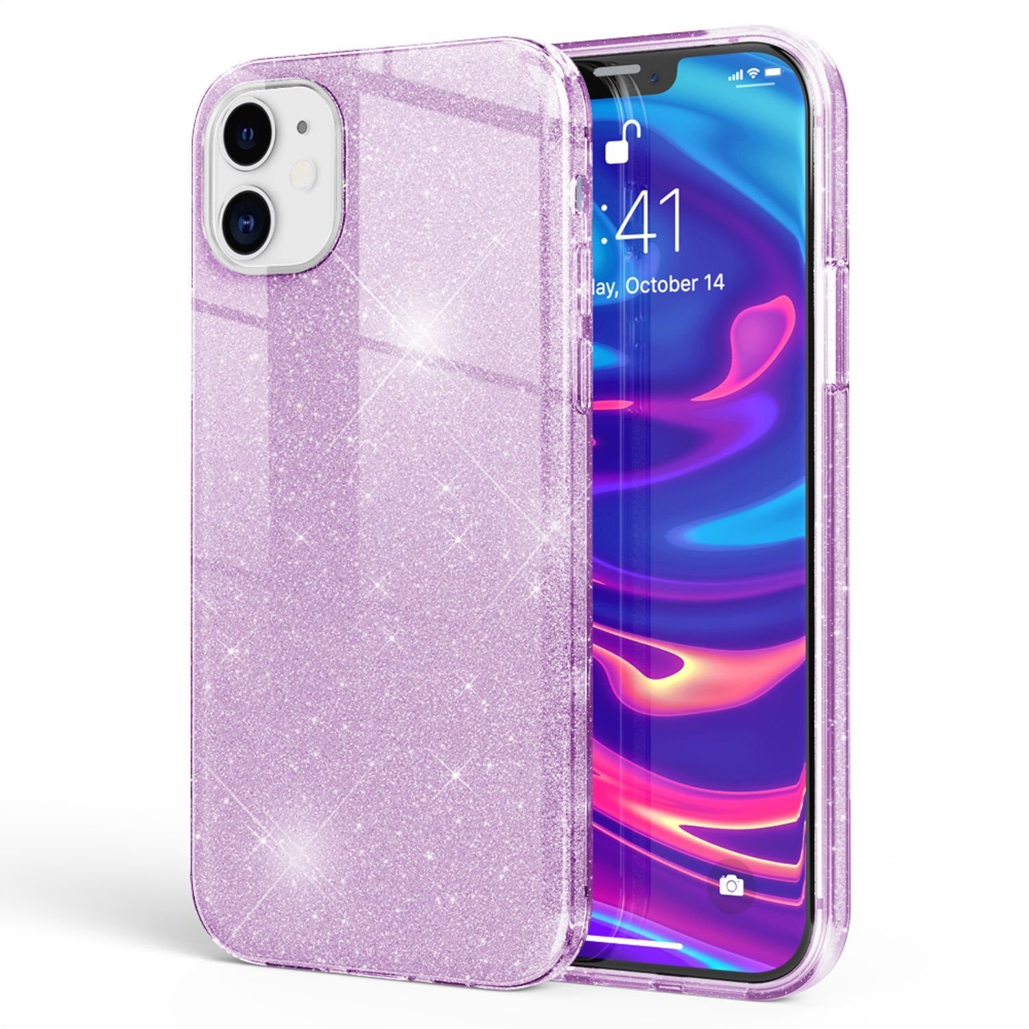 Nalia Smartphone-Hülle Apple iPhone 12 Mini 13,7 cm (5,4 Zoll), Glitzer Silikon Hülle / Glänzender Hybrid Schutz / Stoßfest & Robust