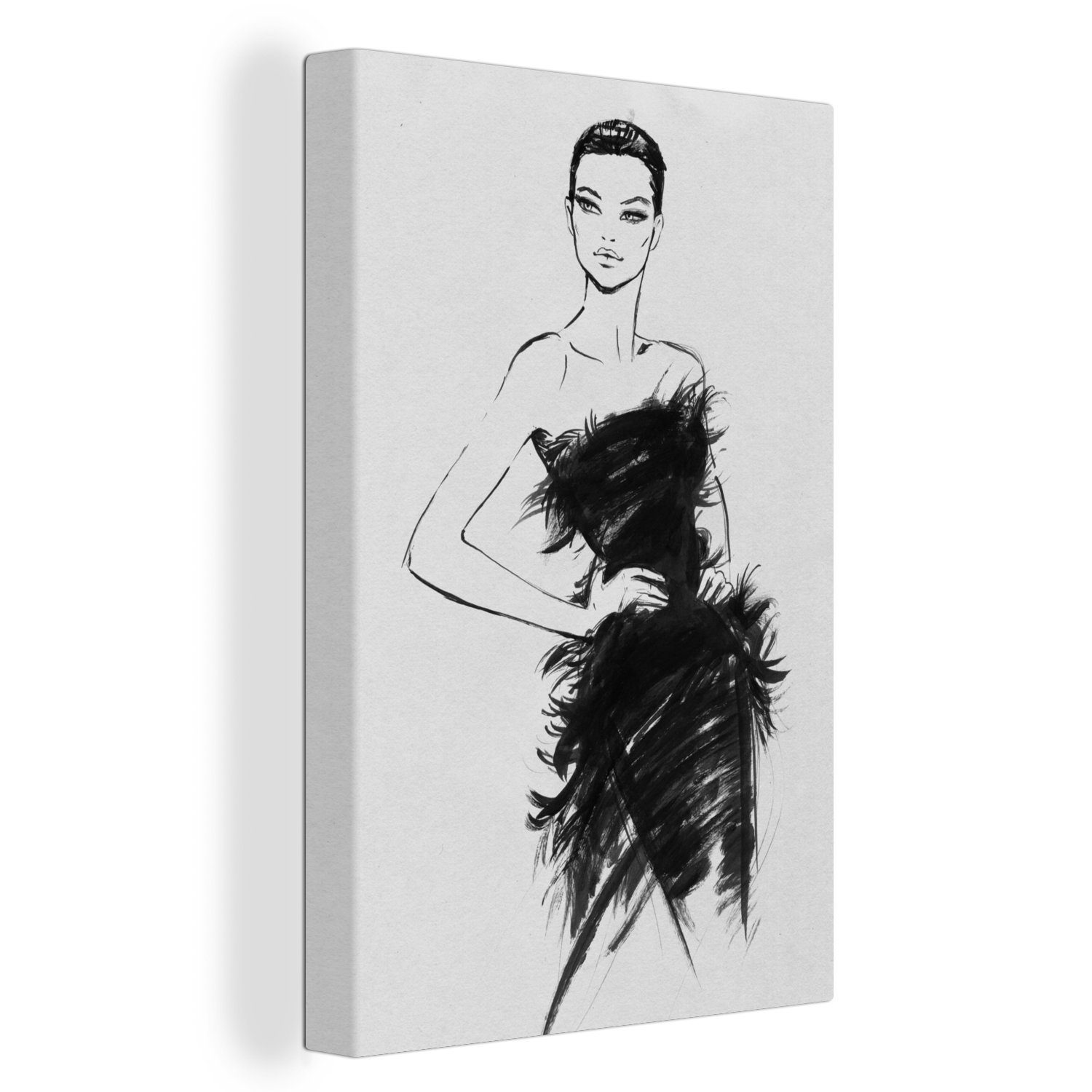 OneMillionCanvasses® Leinwandbild Eine schwarz-weiße Illustration einer Frau, (1 St), Leinwandbild fertig bespannt inkl. Zackenaufhänger, Gemälde, 20x30 cm